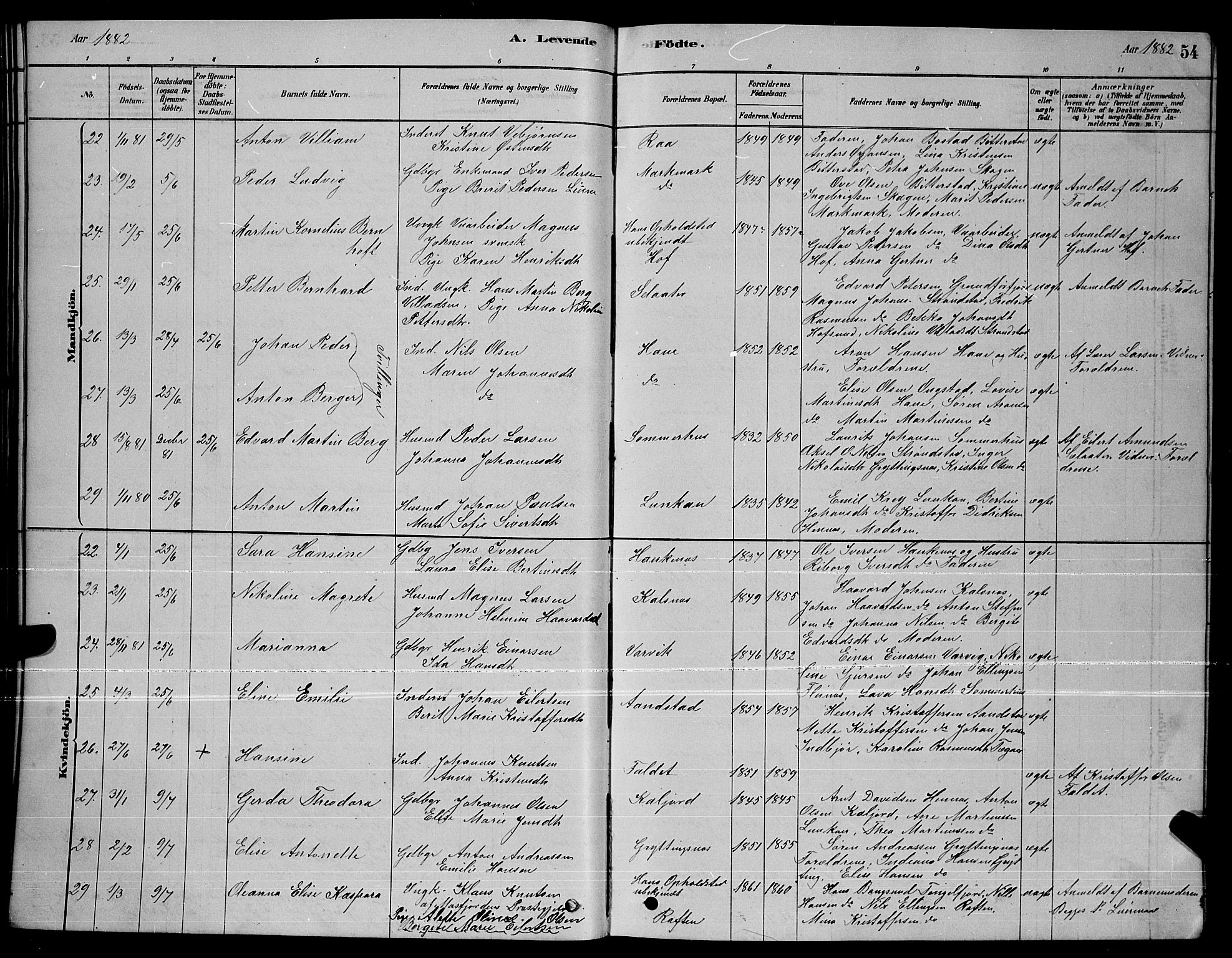 Ministerialprotokoller, klokkerbøker og fødselsregistre - Nordland, AV/SAT-A-1459/888/L1267: Parish register (copy) no. 888C05, 1878-1890, p. 54