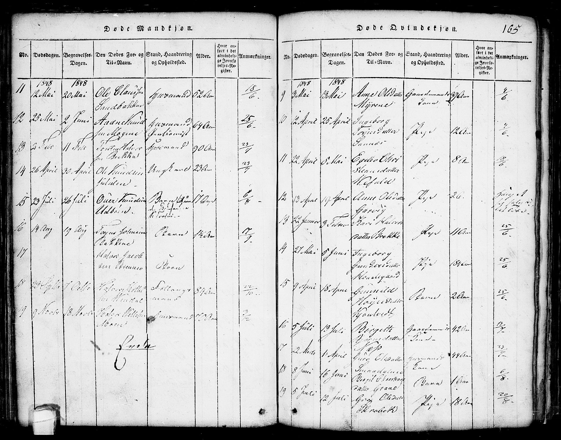 Seljord kirkebøker, AV/SAKO-A-20/G/Ga/L0001: Parish register (copy) no. I 1, 1815-1854, p. 165