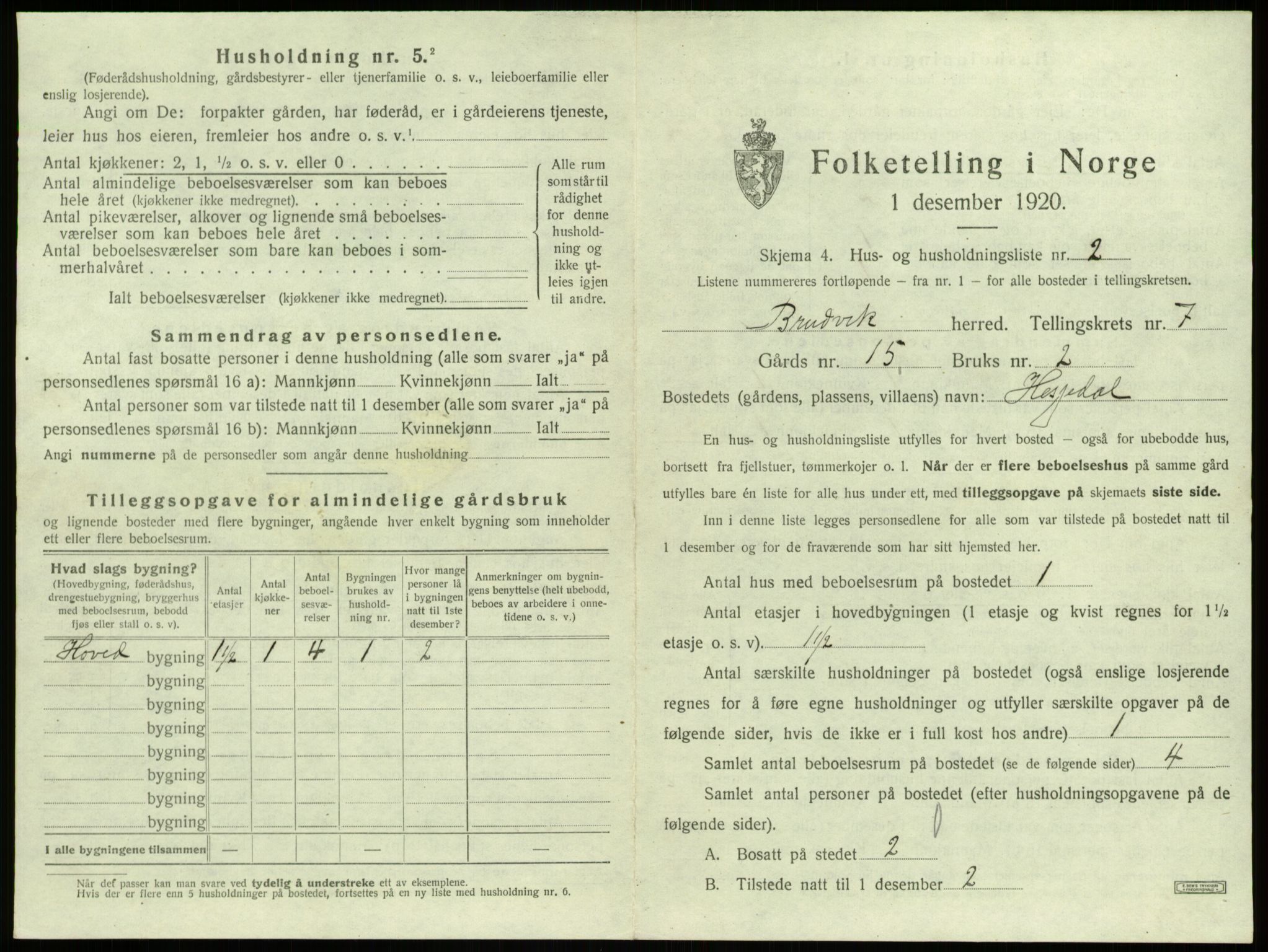 SAB, 1920 census for Bruvik, 1920, p. 529