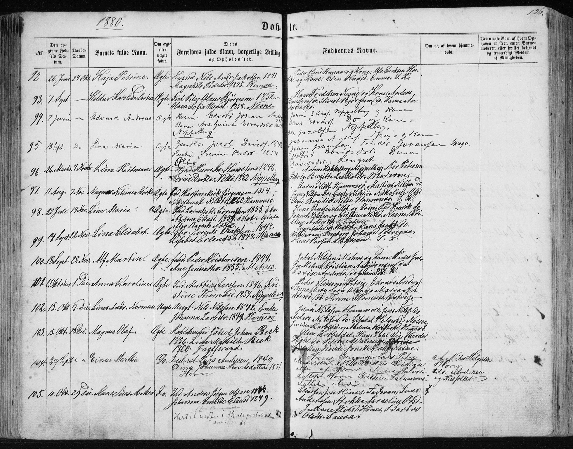 Ministerialprotokoller, klokkerbøker og fødselsregistre - Nordland, AV/SAT-A-1459/838/L0556: Parish register (copy) no. 838C03, 1861-1893, p. 126