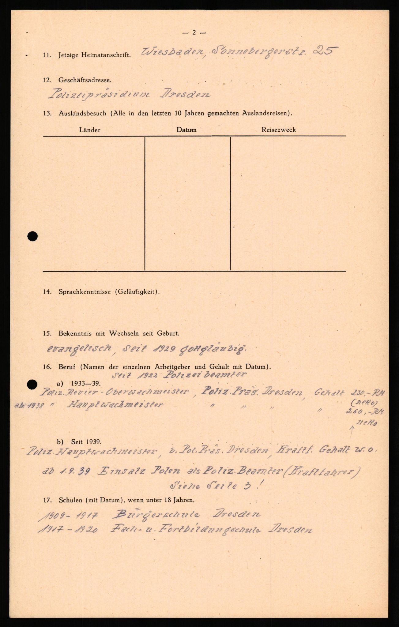 Forsvaret, Forsvarets overkommando II, RA/RAFA-3915/D/Db/L0027: CI Questionaires. Tyske okkupasjonsstyrker i Norge. Tyskere., 1945-1946, p. 311