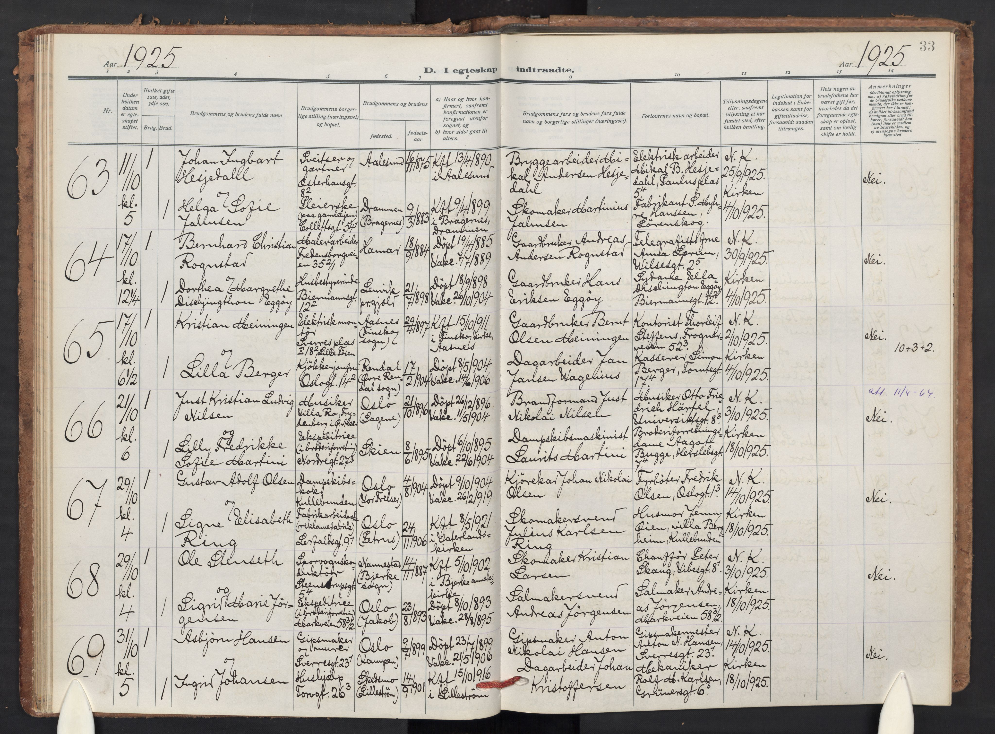 Jakob prestekontor Kirkebøker, AV/SAO-A-10850/F/Fa/L0018: Parish register (official) no. 18, 1923-1936, p. 33