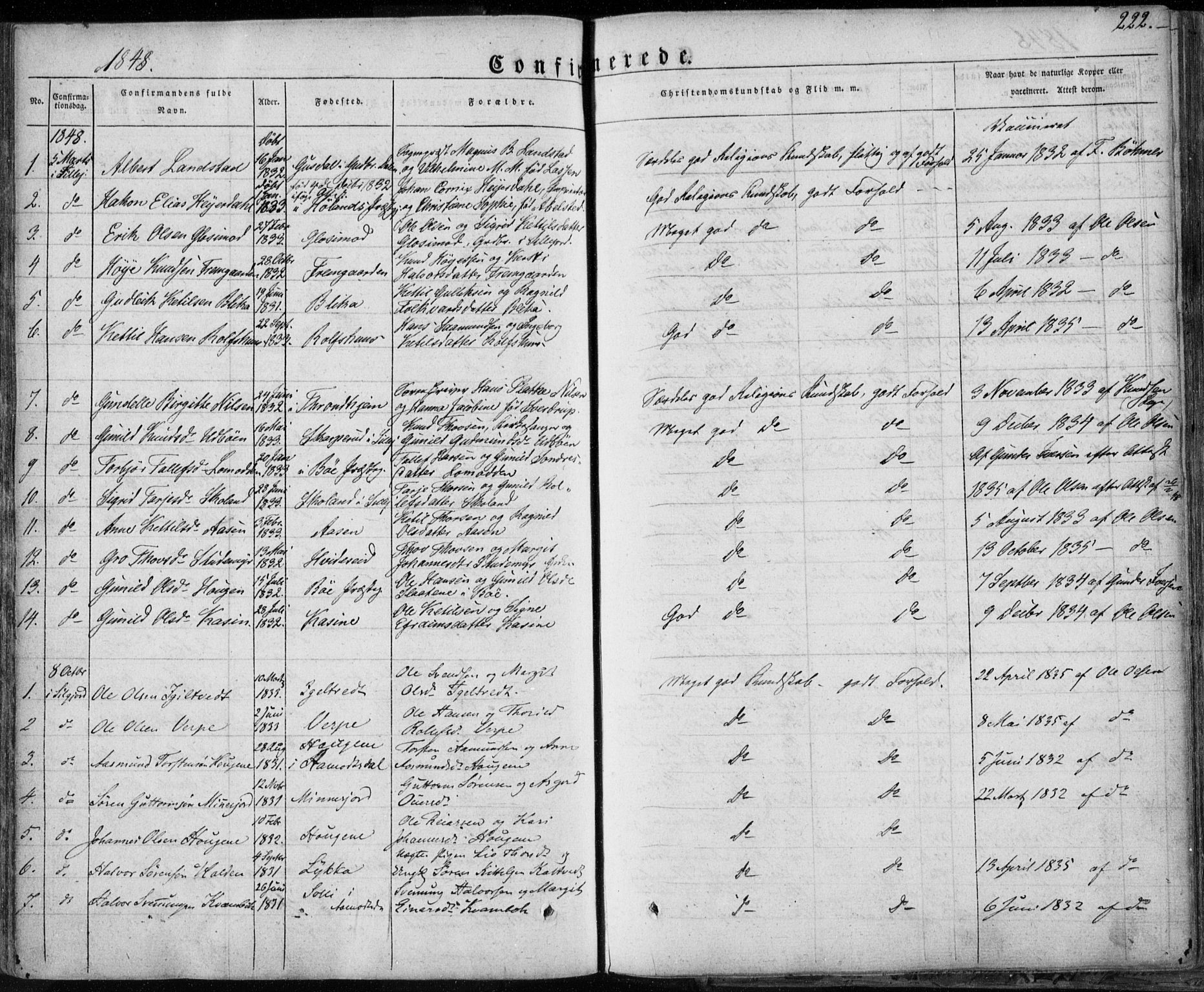 Seljord kirkebøker, SAKO/A-20/F/Fa/L0011: Parish register (official) no. I 11, 1831-1849, p. 222