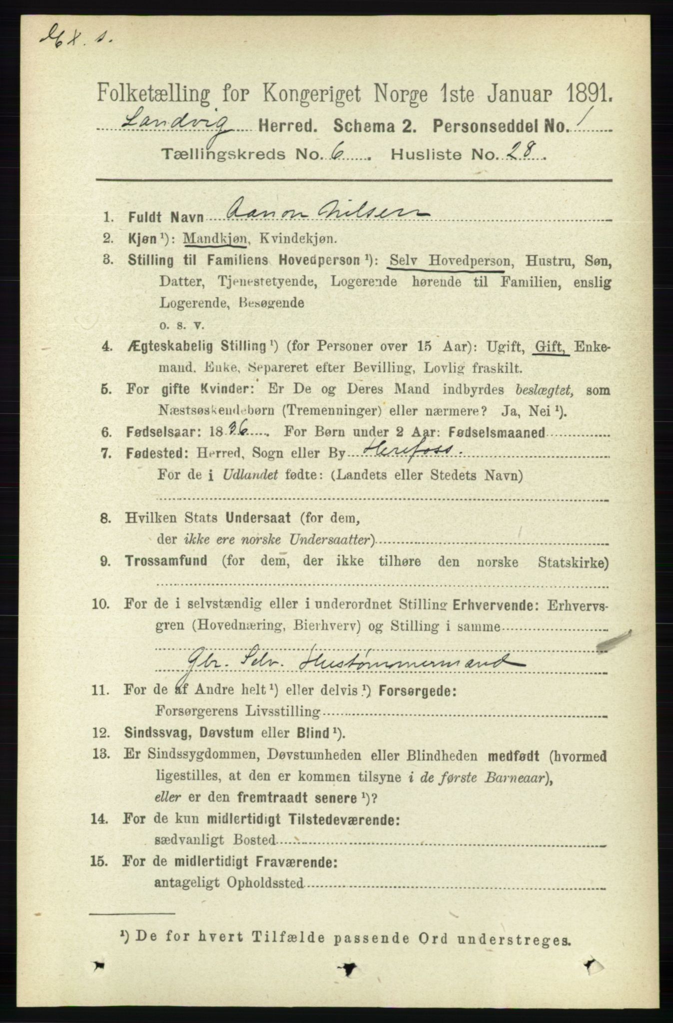 RA, Census 1891 for Nedenes amt: Gjenparter av personsedler for beslektede ektefeller, menn, 1891, p. 774