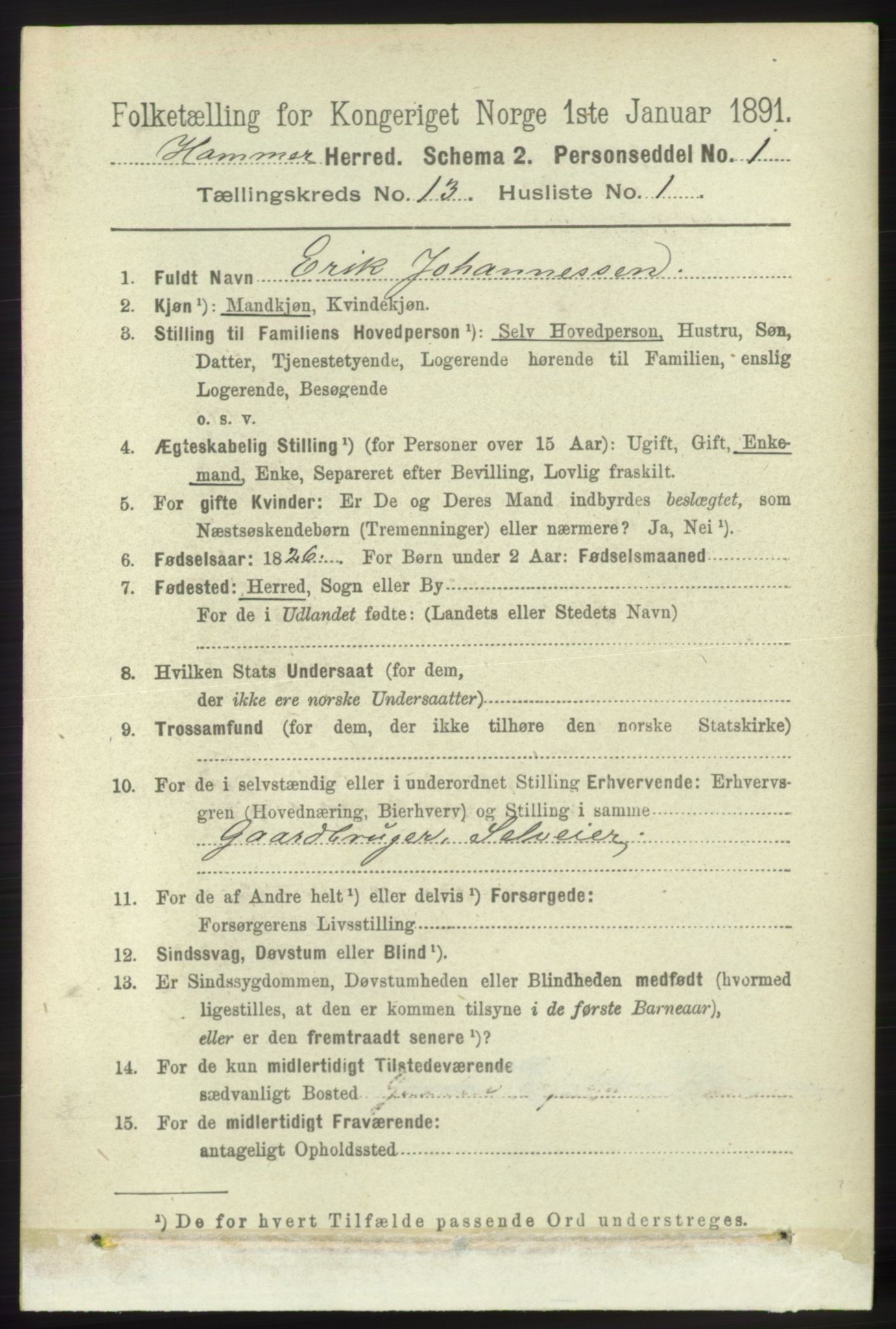 RA, 1891 census for 1254 Hamre, 1891, p. 3993