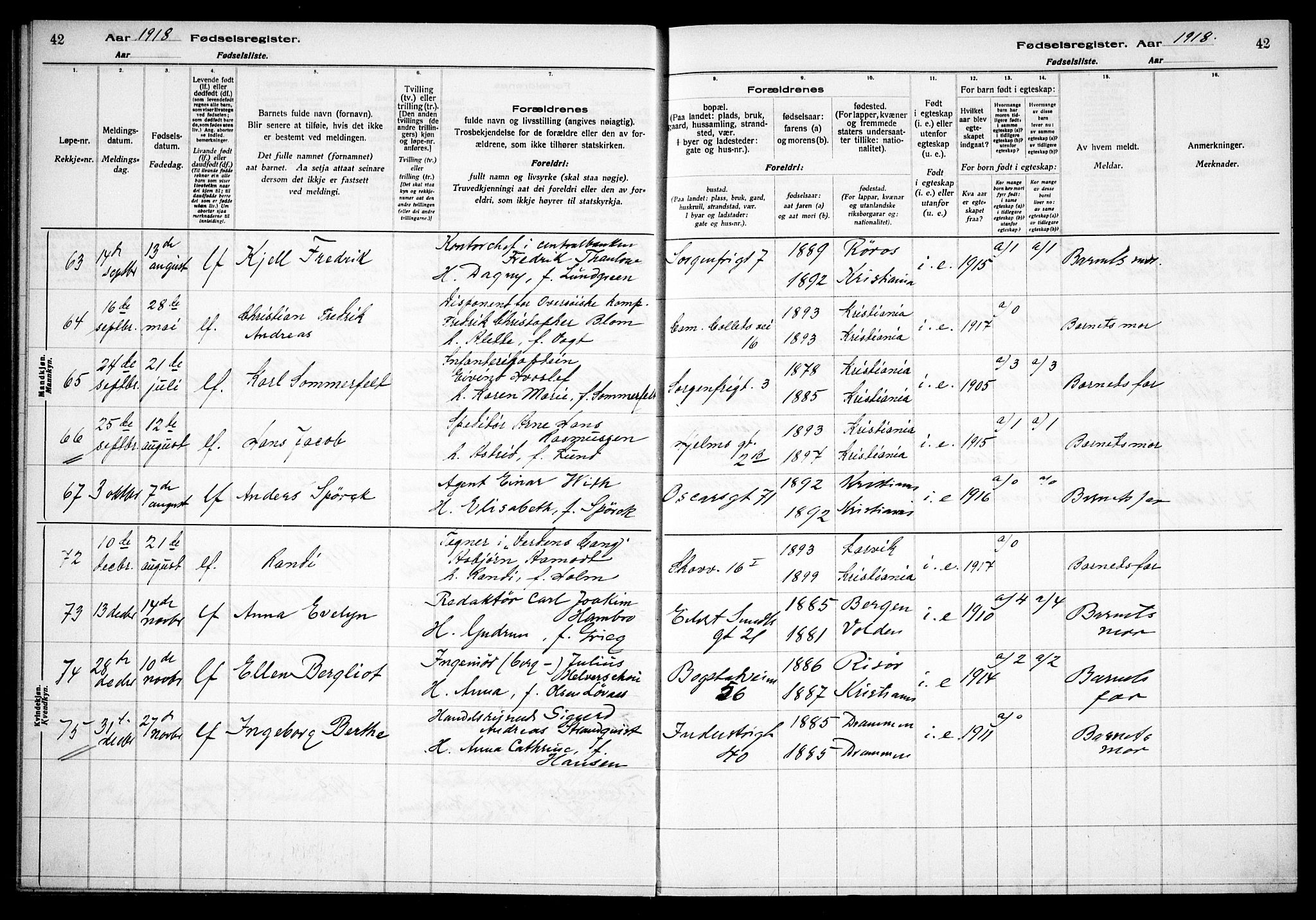 Uranienborg prestekontor Kirkebøker, AV/SAO-A-10877/J/Ja/L0001: Birth register no. 1, 1916-1930, p. 42