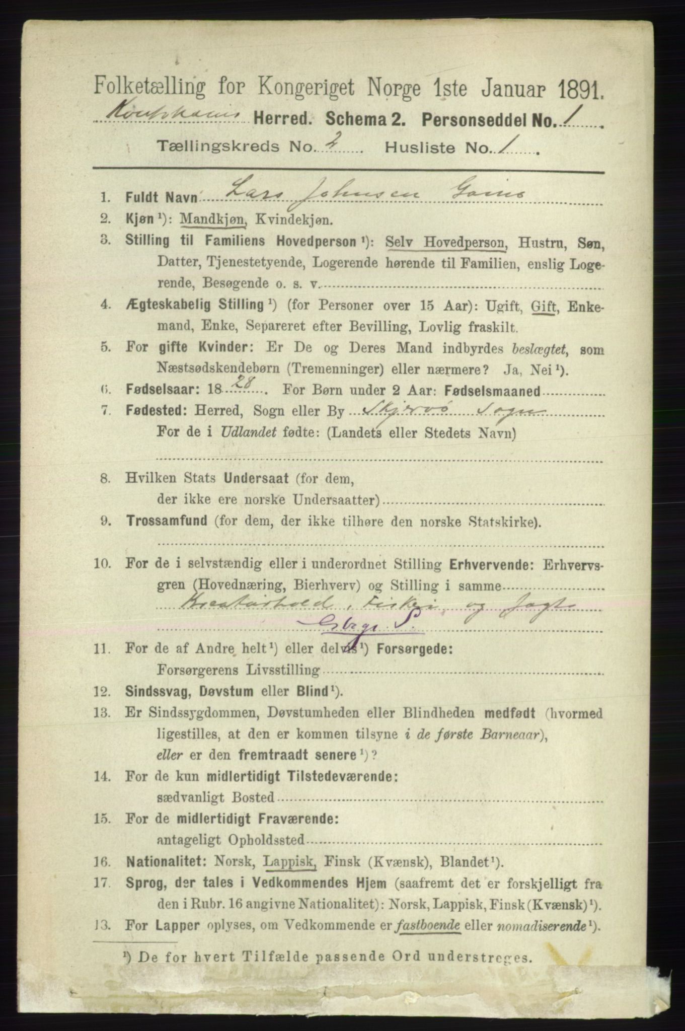 RA, 1891 census for 2011 Kautokeino, 1891, p. 323