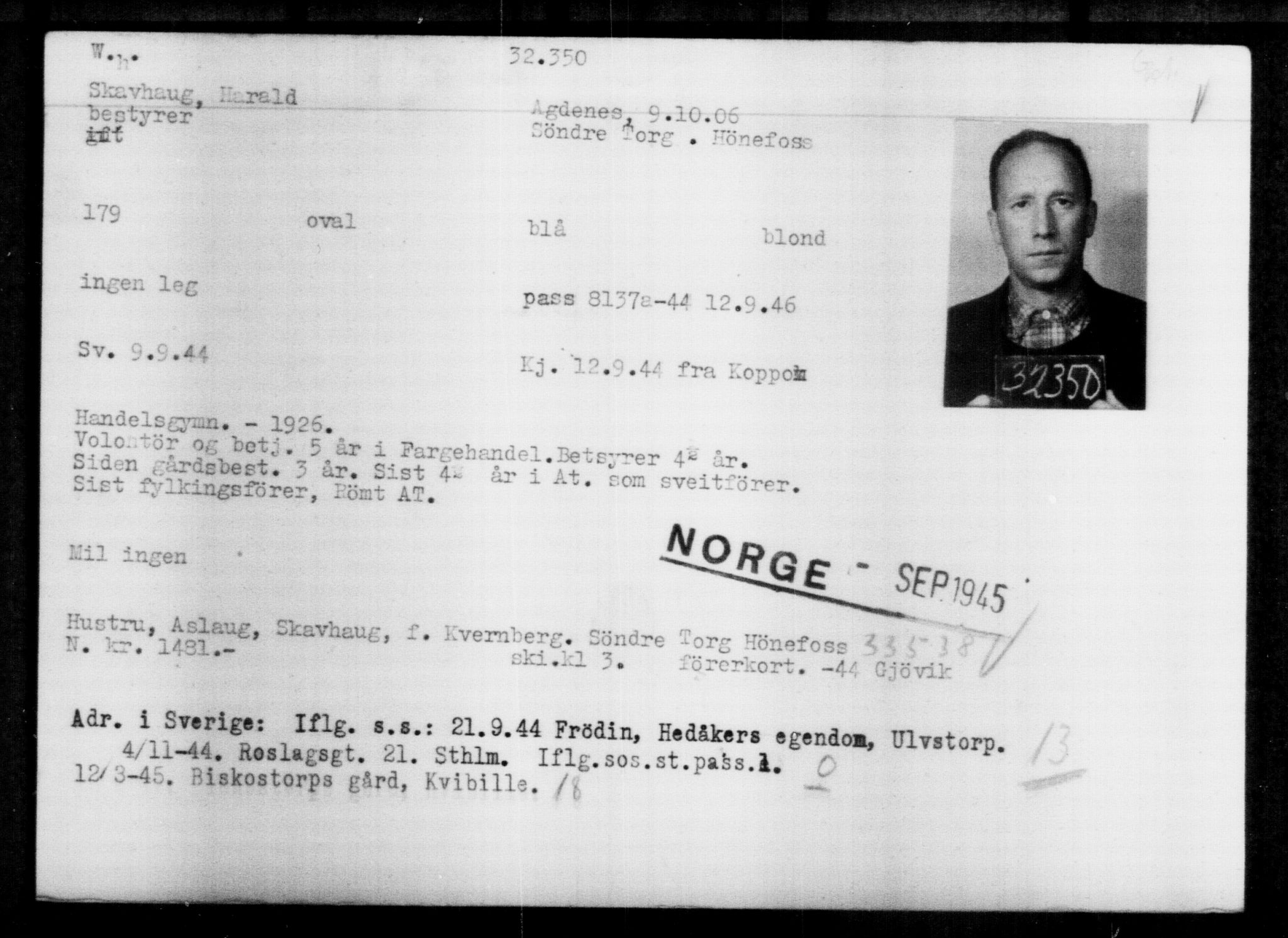 Utenriksstasjonene, Legasjonen i Stockholm, Flyktningkontoret, AV/RA-S-6753/V/Va/L0013: Kjesäterkartoteket, flyktninger med registreringsnr. 31500-34731, 1940-1945, p. 899