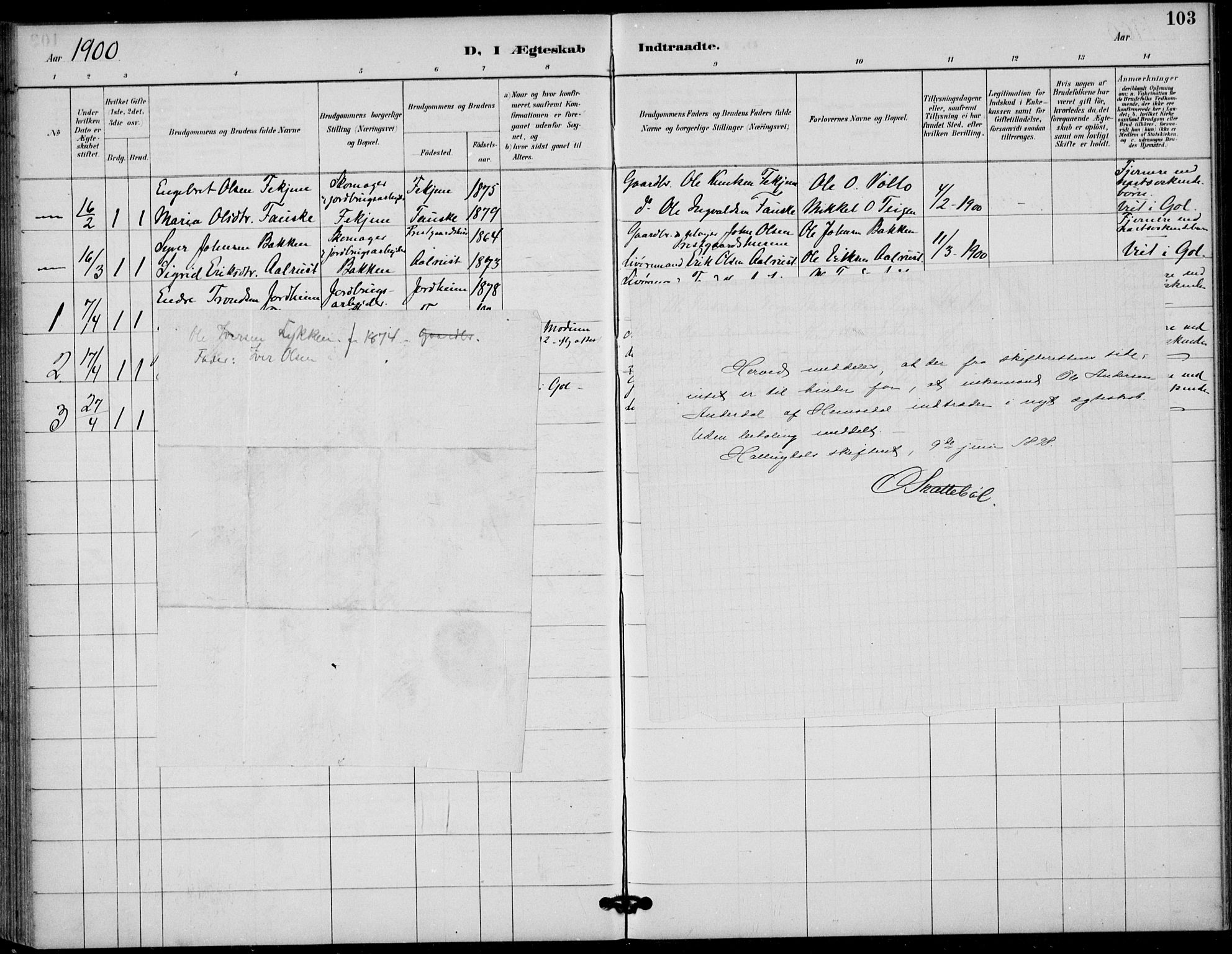 Gol kirkebøker, AV/SAKO-A-226/F/Fb/L0001: Parish register (official) no. II 1, 1887-1900, p. 103