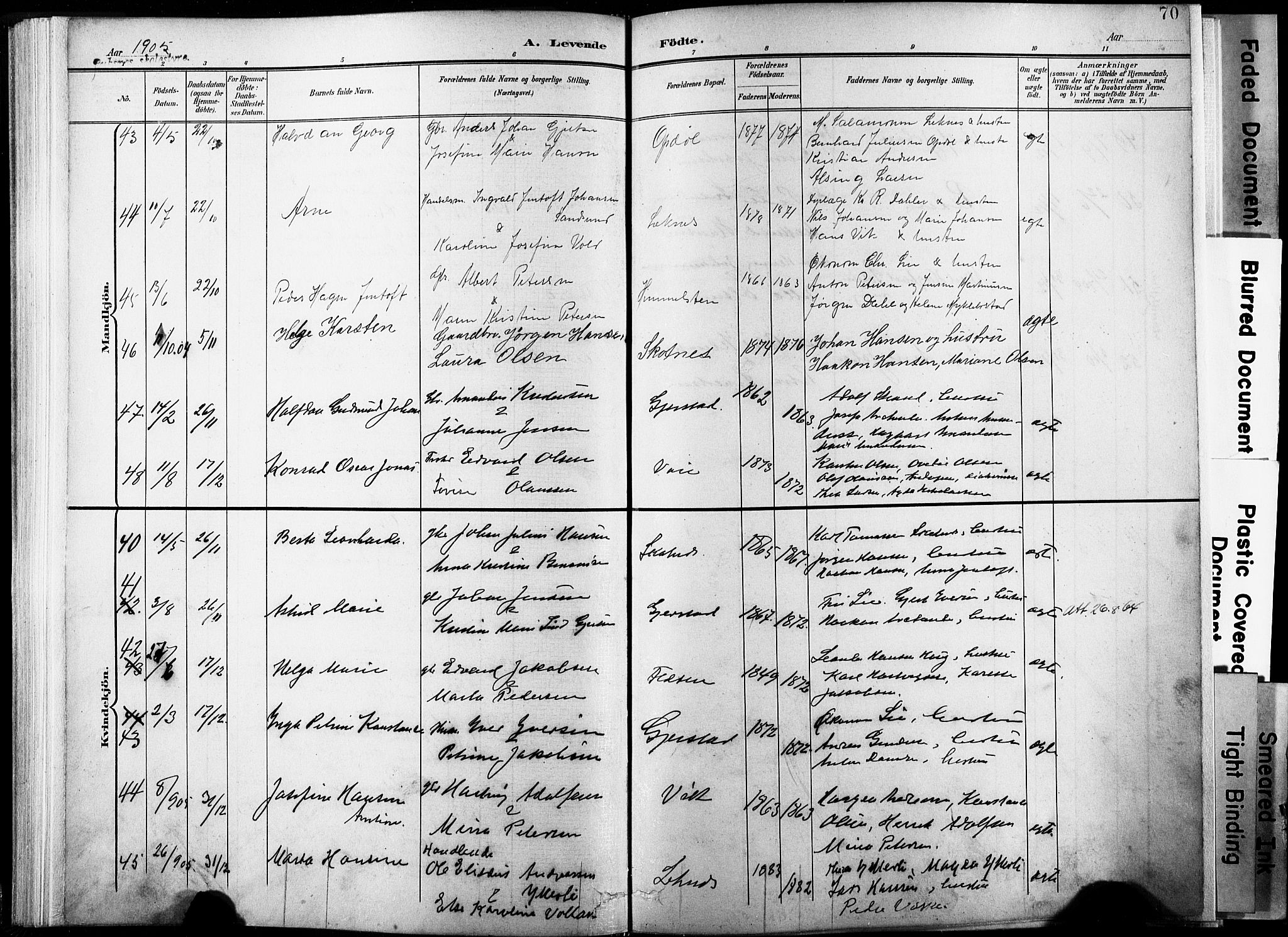 Ministerialprotokoller, klokkerbøker og fødselsregistre - Nordland, SAT/A-1459/881/L1151: Parish register (official) no. 881A04, 1899-1907, p. 70