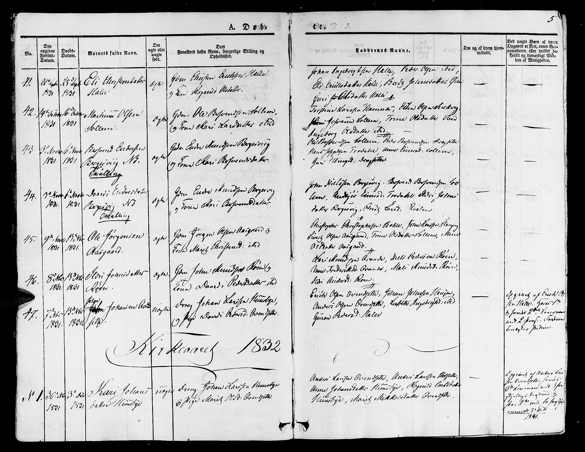 Ministerialprotokoller, klokkerbøker og fødselsregistre - Møre og Romsdal, AV/SAT-A-1454/592/L1024: Parish register (official) no. 592A03 /1, 1831-1849, p. 5