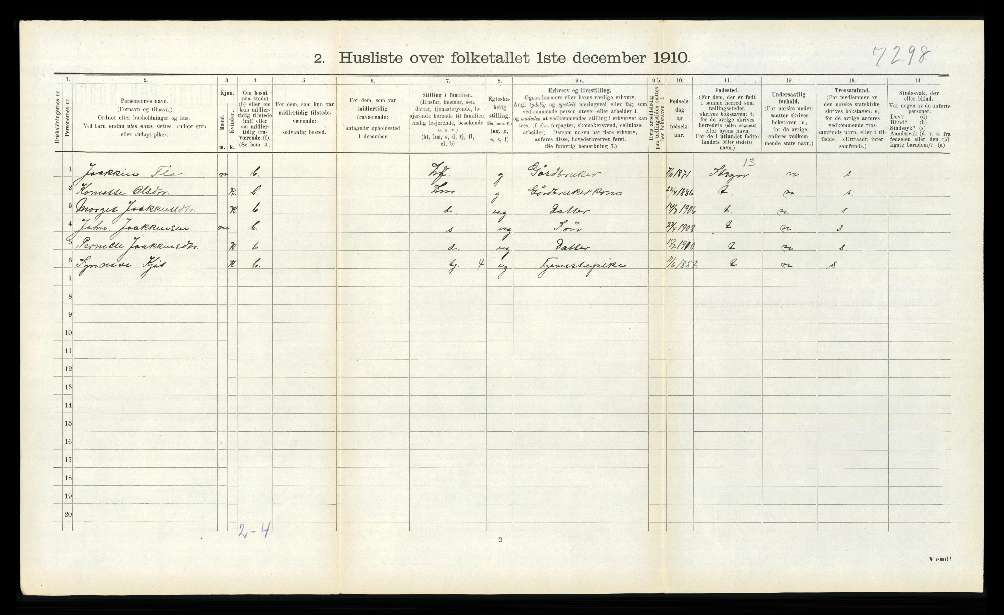 RA, 1910 census for Hornindal, 1910, p. 487