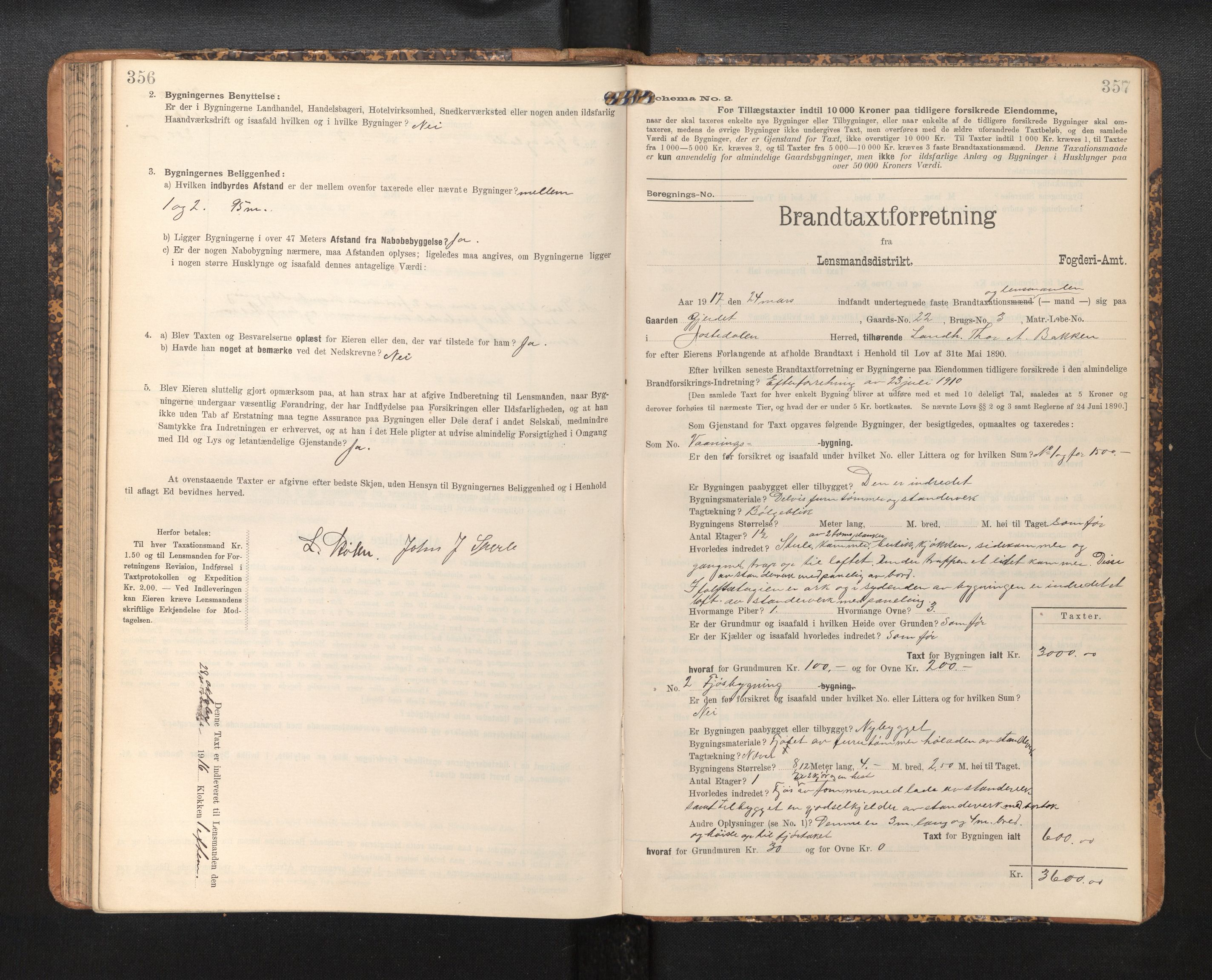 Lensmannen i Jostedal, SAB/A-28601/0012/L0004: Branntakstprotokoll, skjematakst, 1906-1919, p. 356-357
