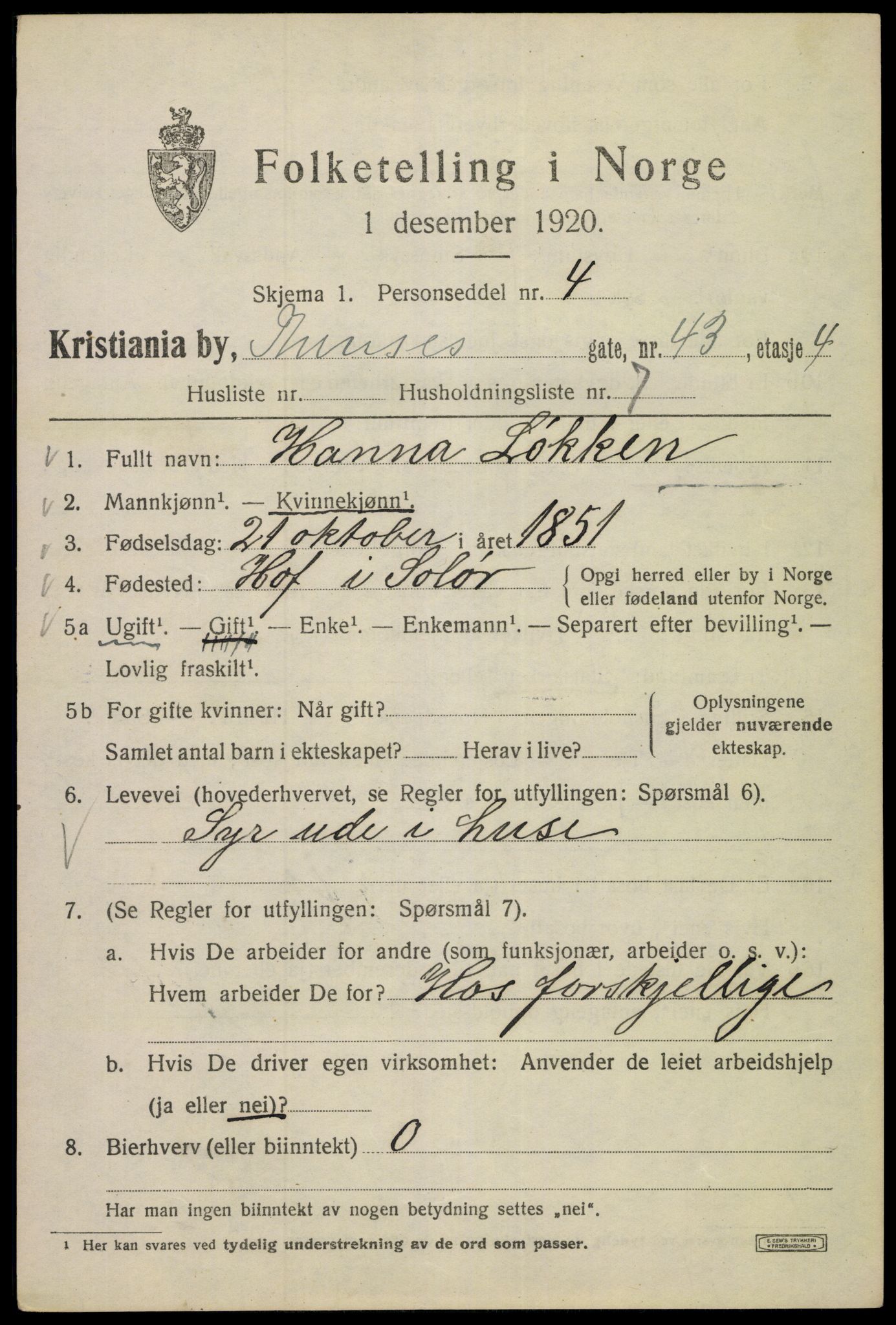 SAO, 1920 census for Kristiania, 1920, p. 570021