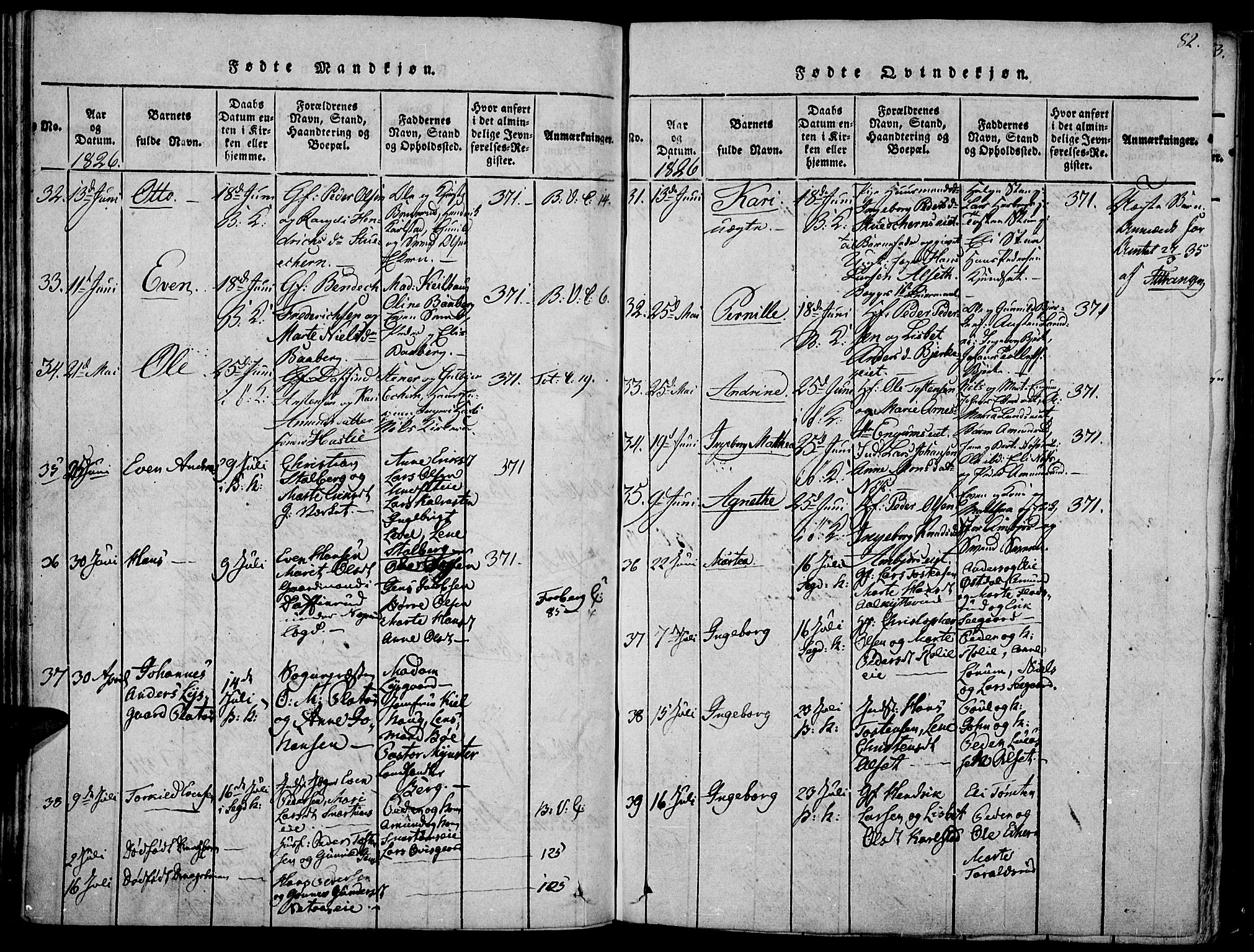 Biri prestekontor, AV/SAH-PREST-096/H/Ha/Haa/L0003: Parish register (official) no. 3, 1814-1828, p. 82