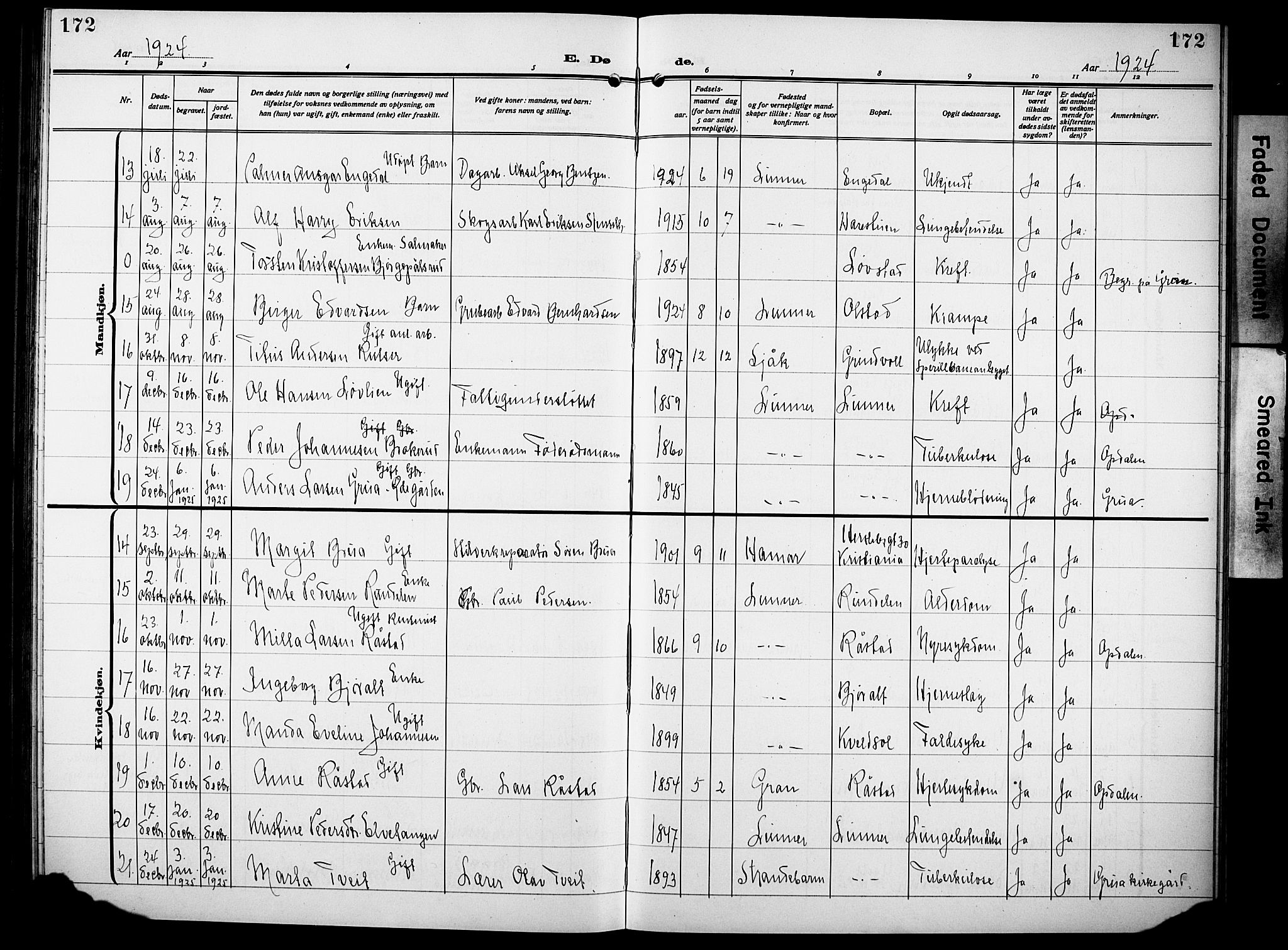 Lunner prestekontor, SAH/PREST-118/H/Ha/Hab/L0002: Parish register (copy) no. 2, 1923-1933, p. 172