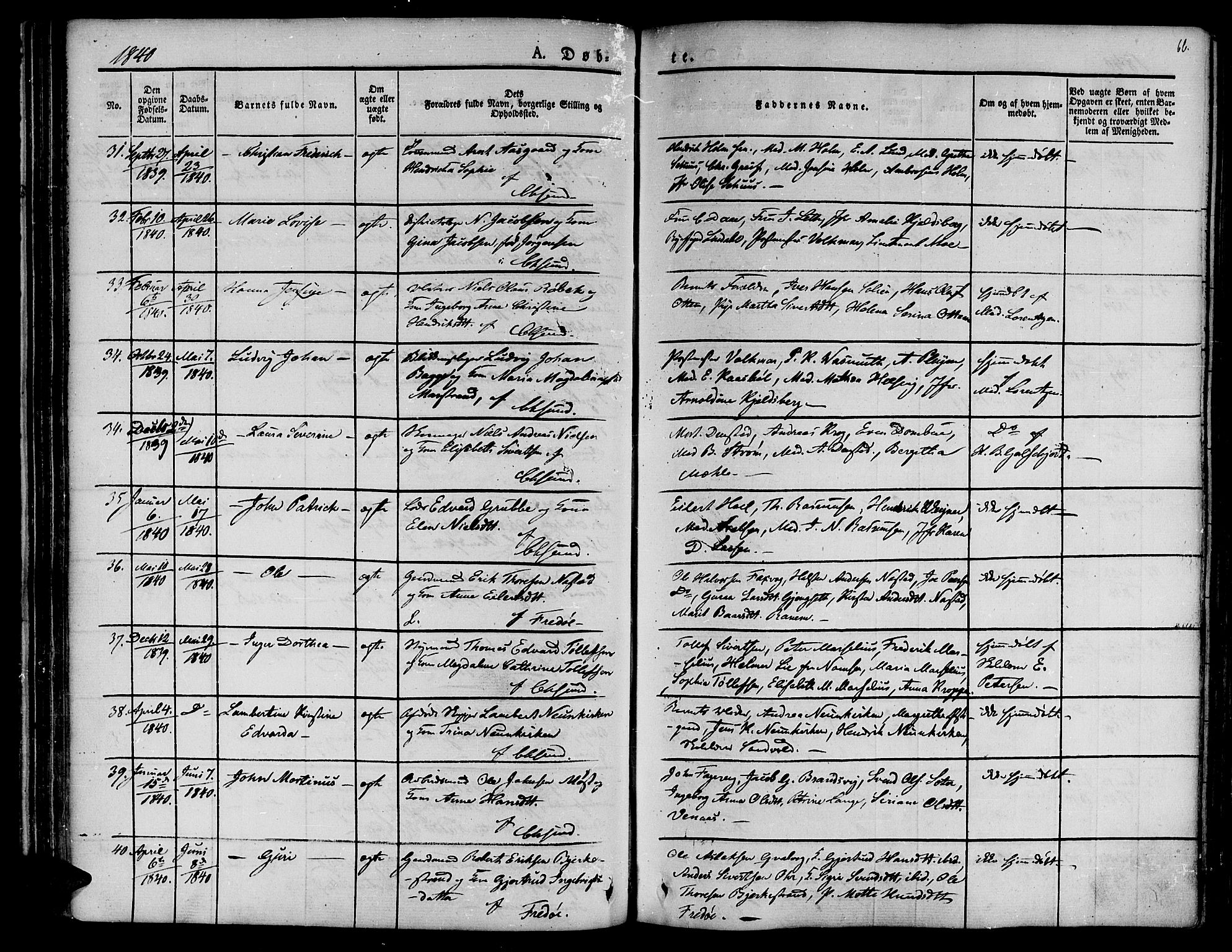 Ministerialprotokoller, klokkerbøker og fødselsregistre - Møre og Romsdal, AV/SAT-A-1454/572/L0843: Parish register (official) no. 572A06, 1832-1842, p. 66