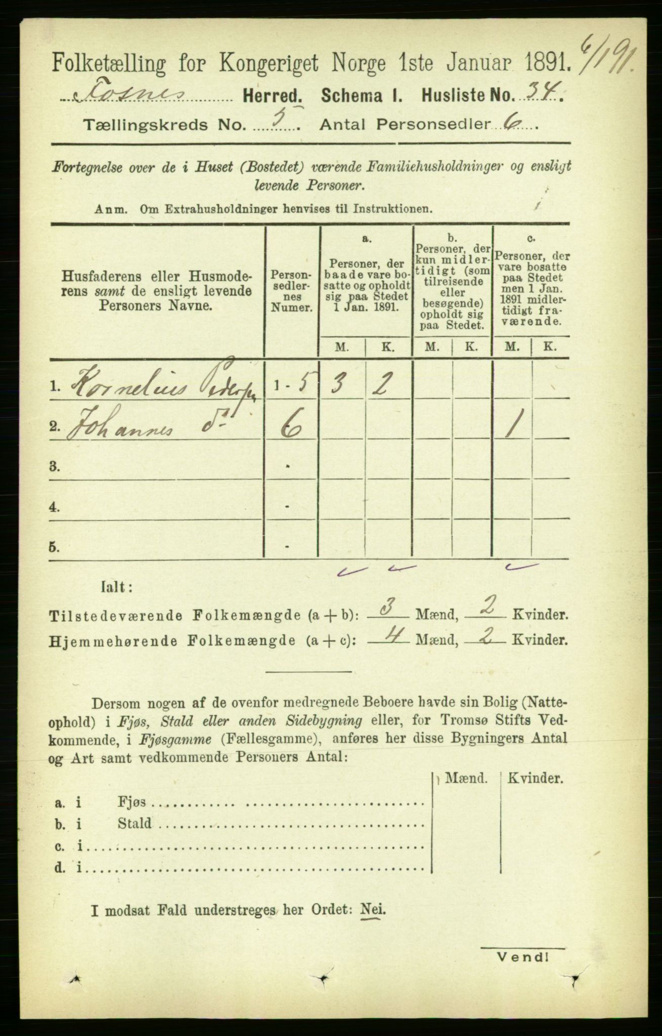 RA, 1891 census for 1748 Fosnes, 1891, p. 1926