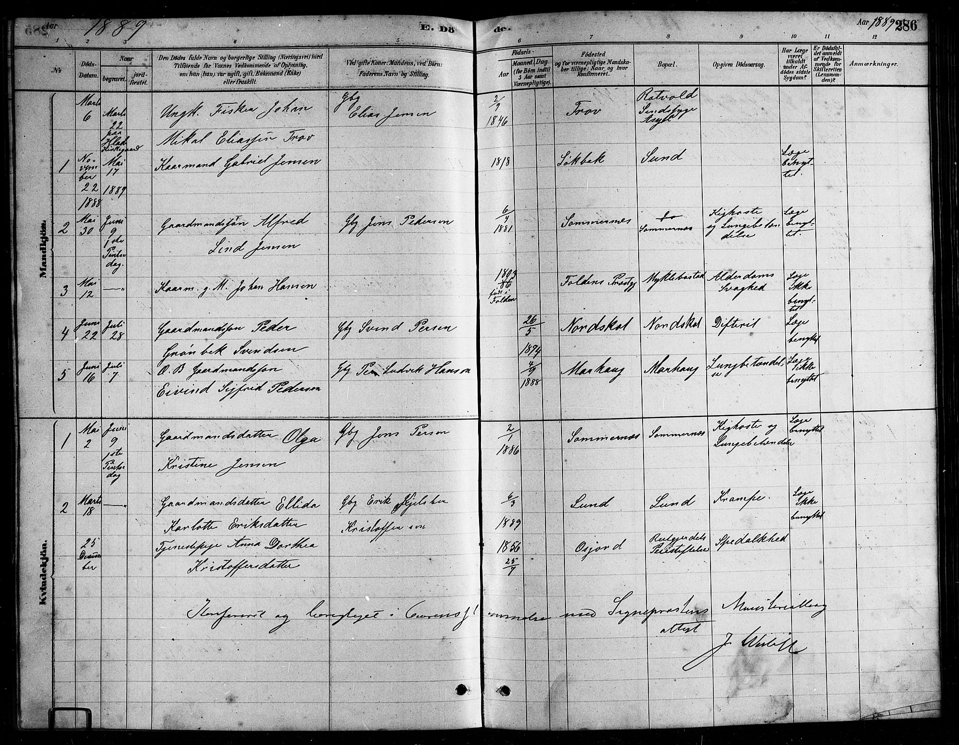 Ministerialprotokoller, klokkerbøker og fødselsregistre - Nordland, AV/SAT-A-1459/857/L0828: Parish register (copy) no. 857C03, 1879-1908, p. 286