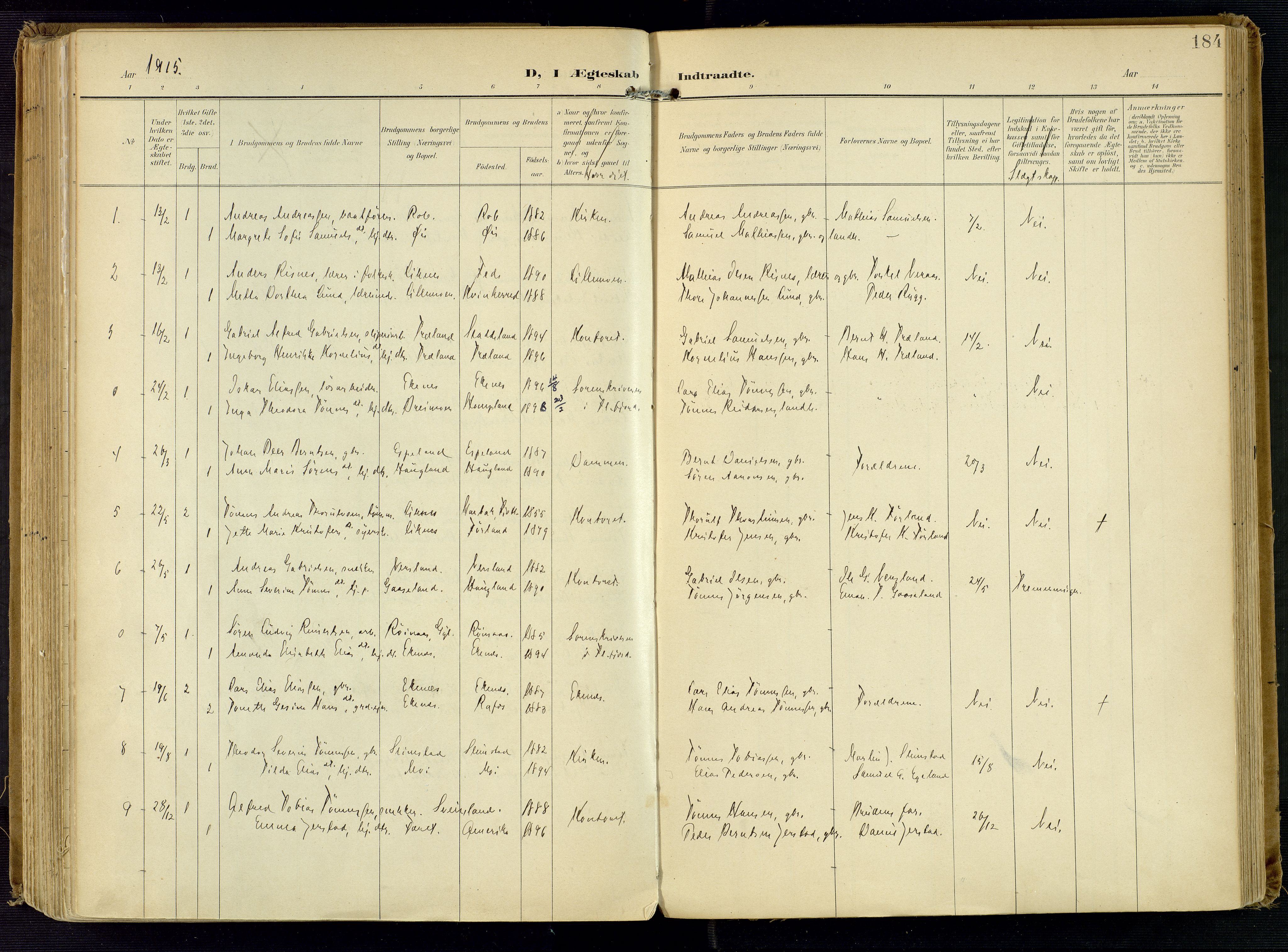 Kvinesdal sokneprestkontor, SAK/1111-0026/F/Fa/Fab/L0009: Parish register (official) no. A 9, 1898-1915, p. 184