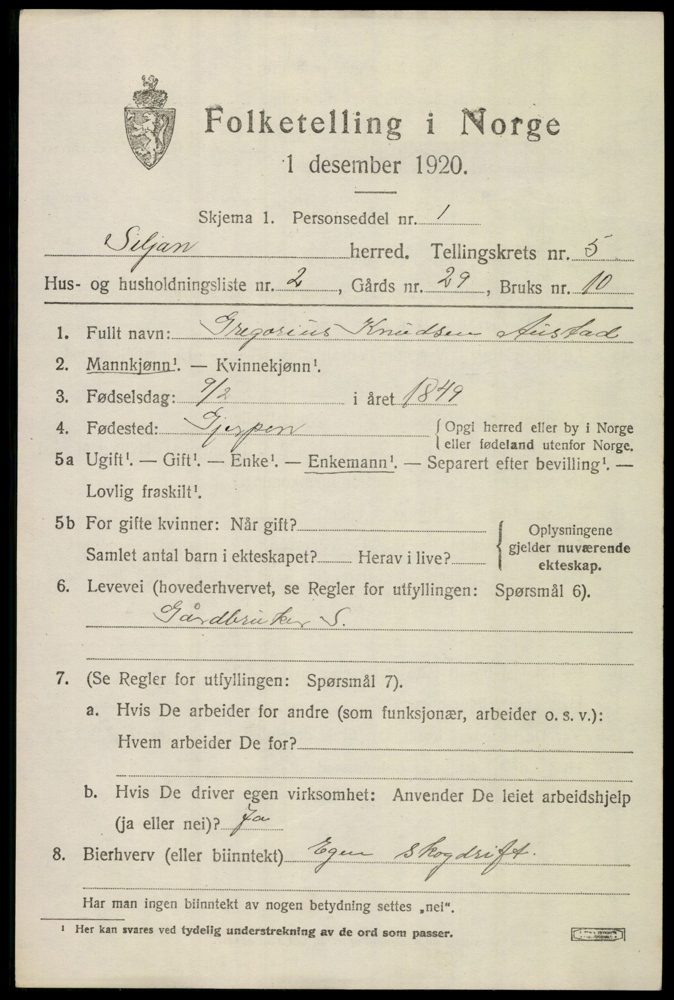 SAKO, 1920 census for Siljan, 1920, p. 2381