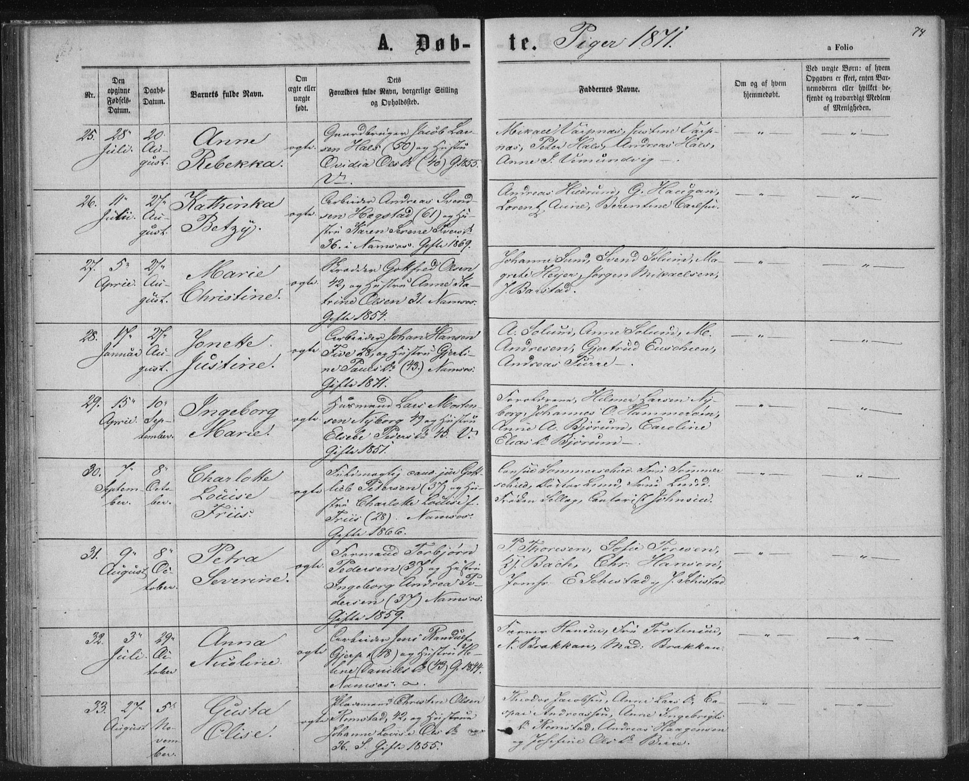 Ministerialprotokoller, klokkerbøker og fødselsregistre - Nord-Trøndelag, AV/SAT-A-1458/768/L0570: Parish register (official) no. 768A05, 1865-1874, p. 74