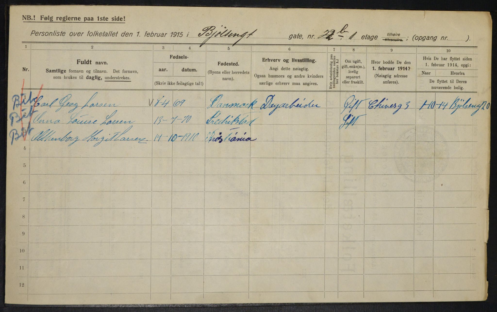 OBA, Municipal Census 1915 for Kristiania, 1915, p. 6608