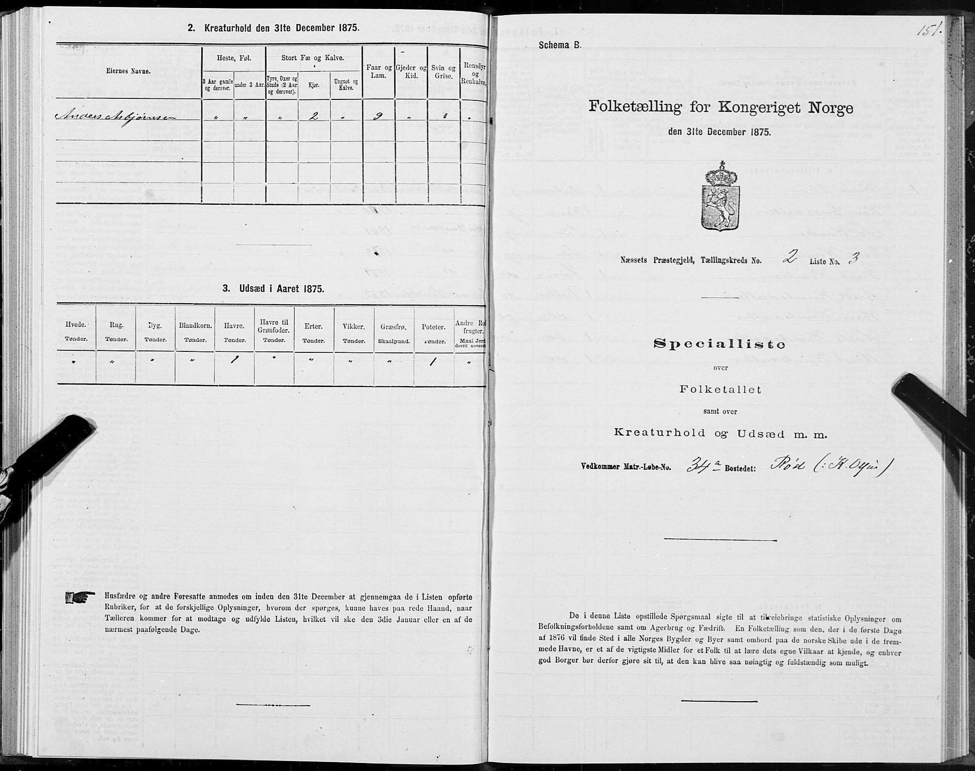 SAT, 1875 census for 1543P Nesset, 1875, p. 1151