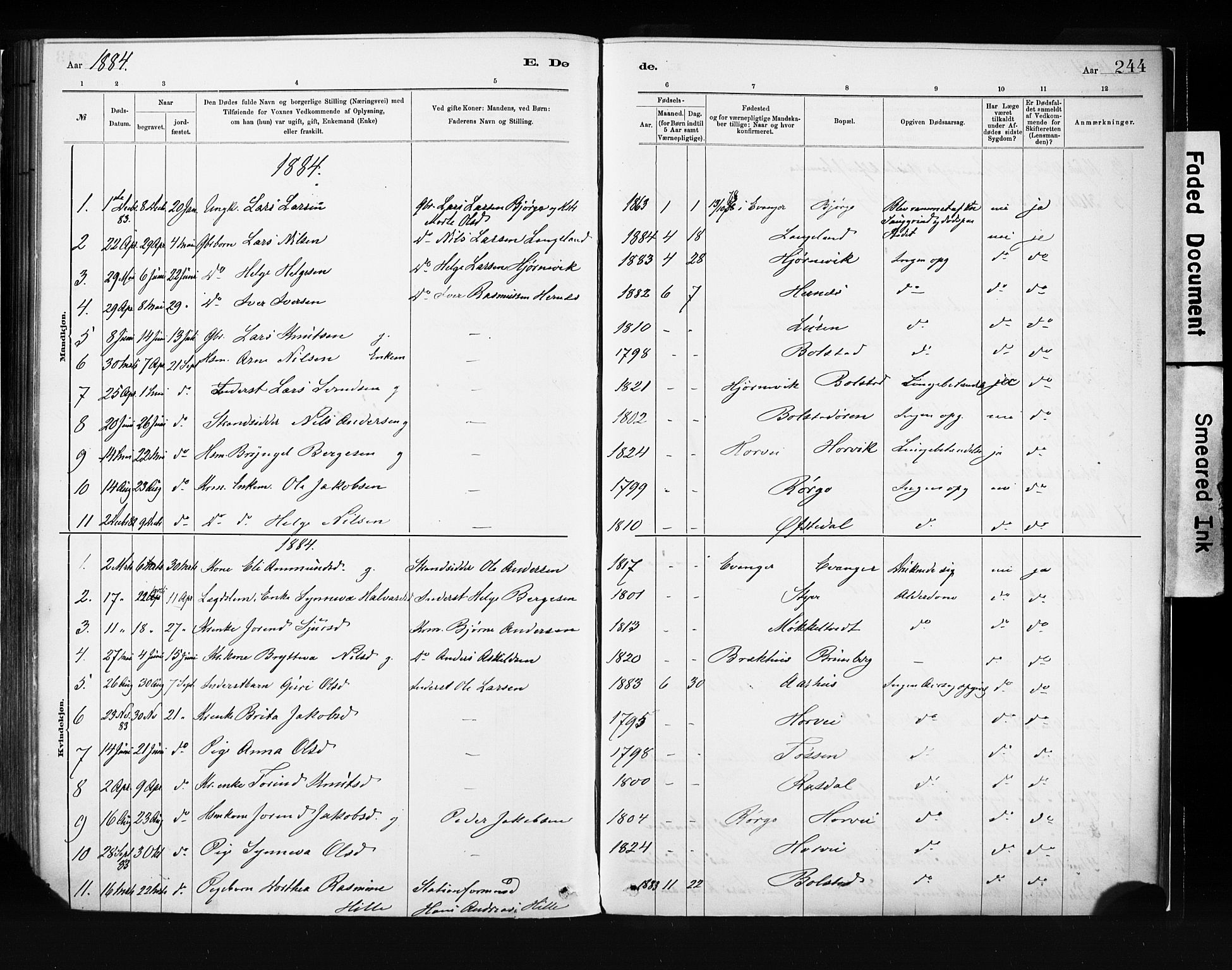 Evanger sokneprestembete, AV/SAB-A-99924: Parish register (official) no. A 1, 1877-1899, p. 244