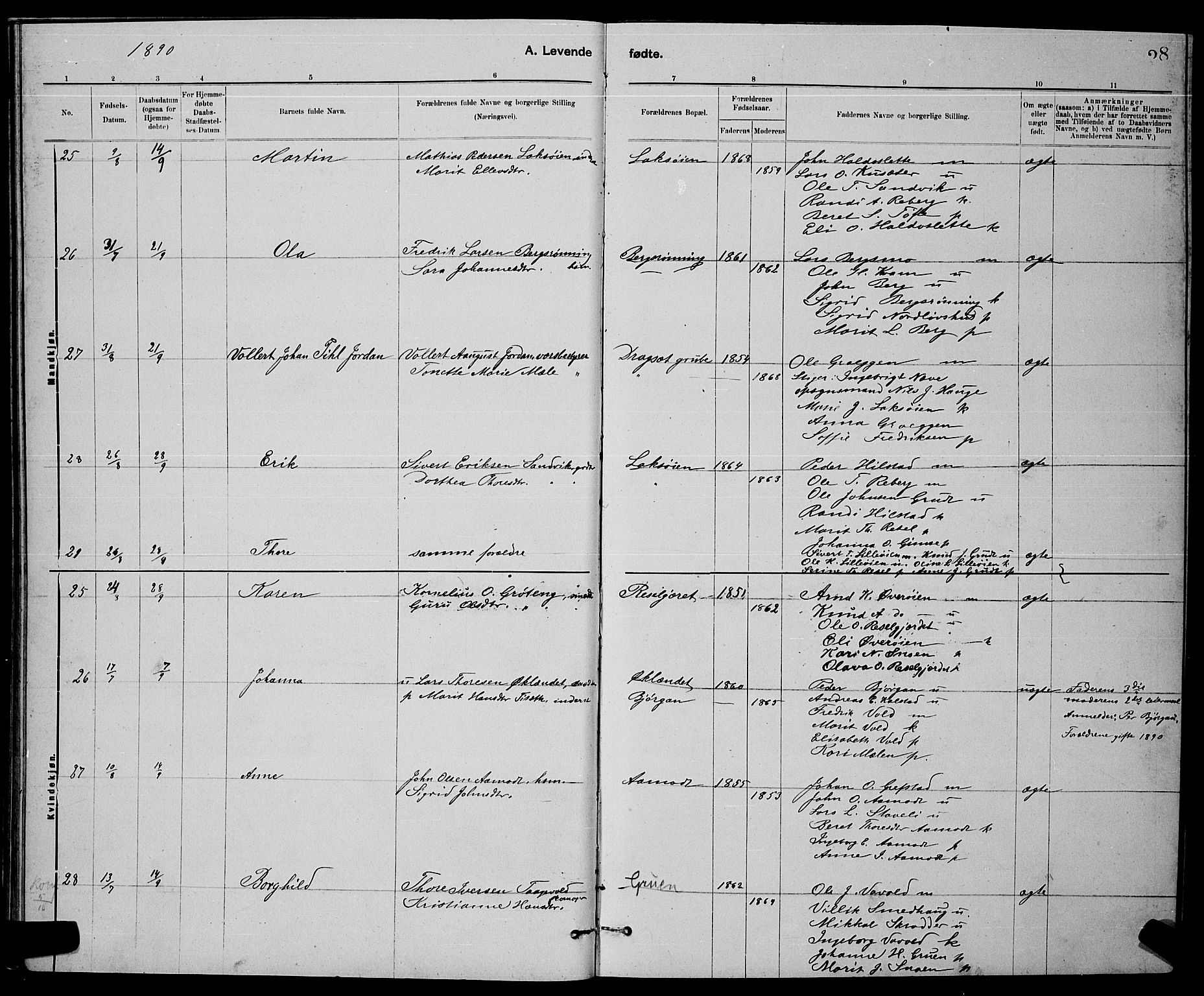 Ministerialprotokoller, klokkerbøker og fødselsregistre - Sør-Trøndelag, AV/SAT-A-1456/672/L0863: Parish register (copy) no. 672C02, 1888-1901, p. 28