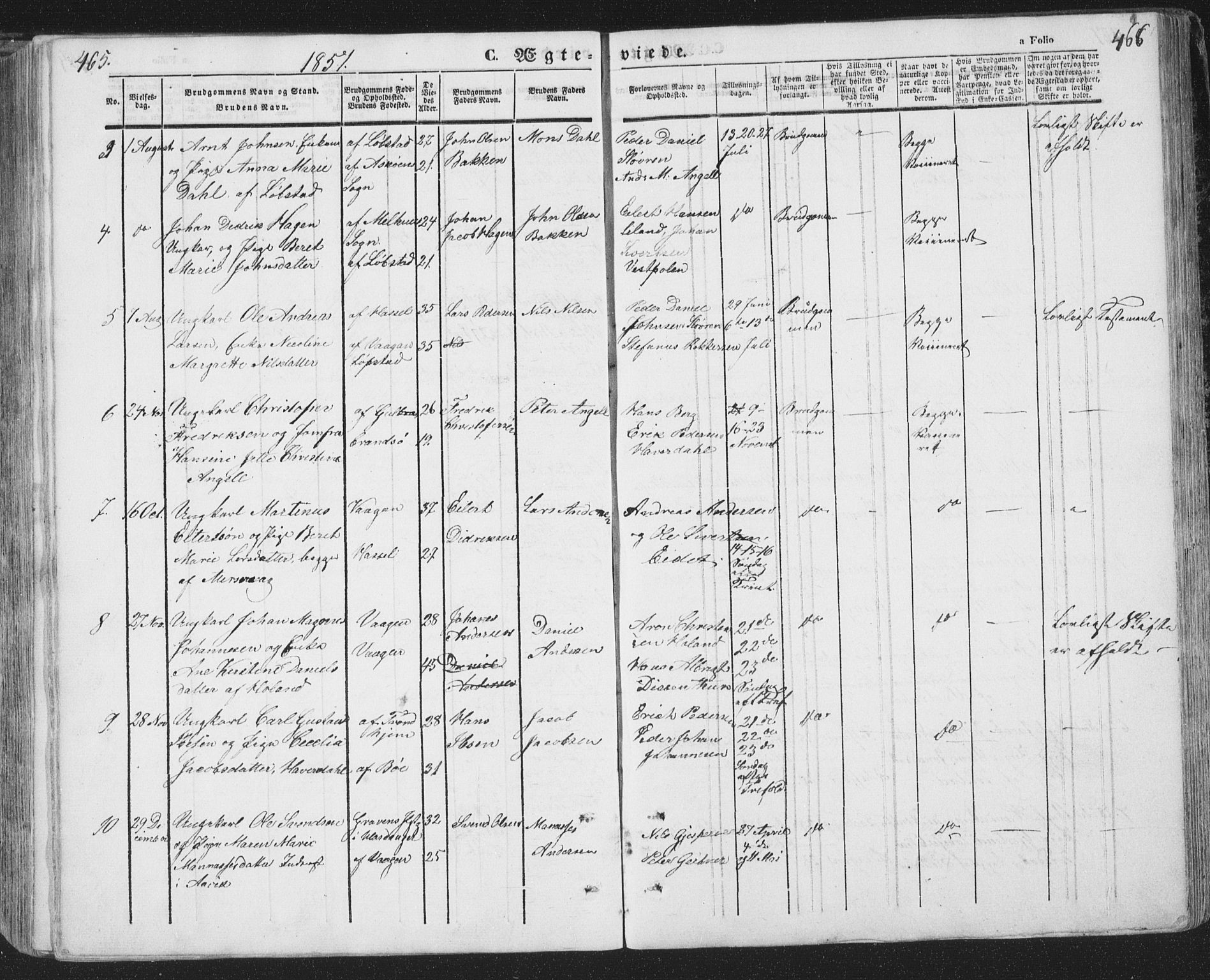 Ministerialprotokoller, klokkerbøker og fødselsregistre - Nordland, AV/SAT-A-1459/874/L1072: Parish register (copy) no. 874C01, 1843-1859, p. 465-466