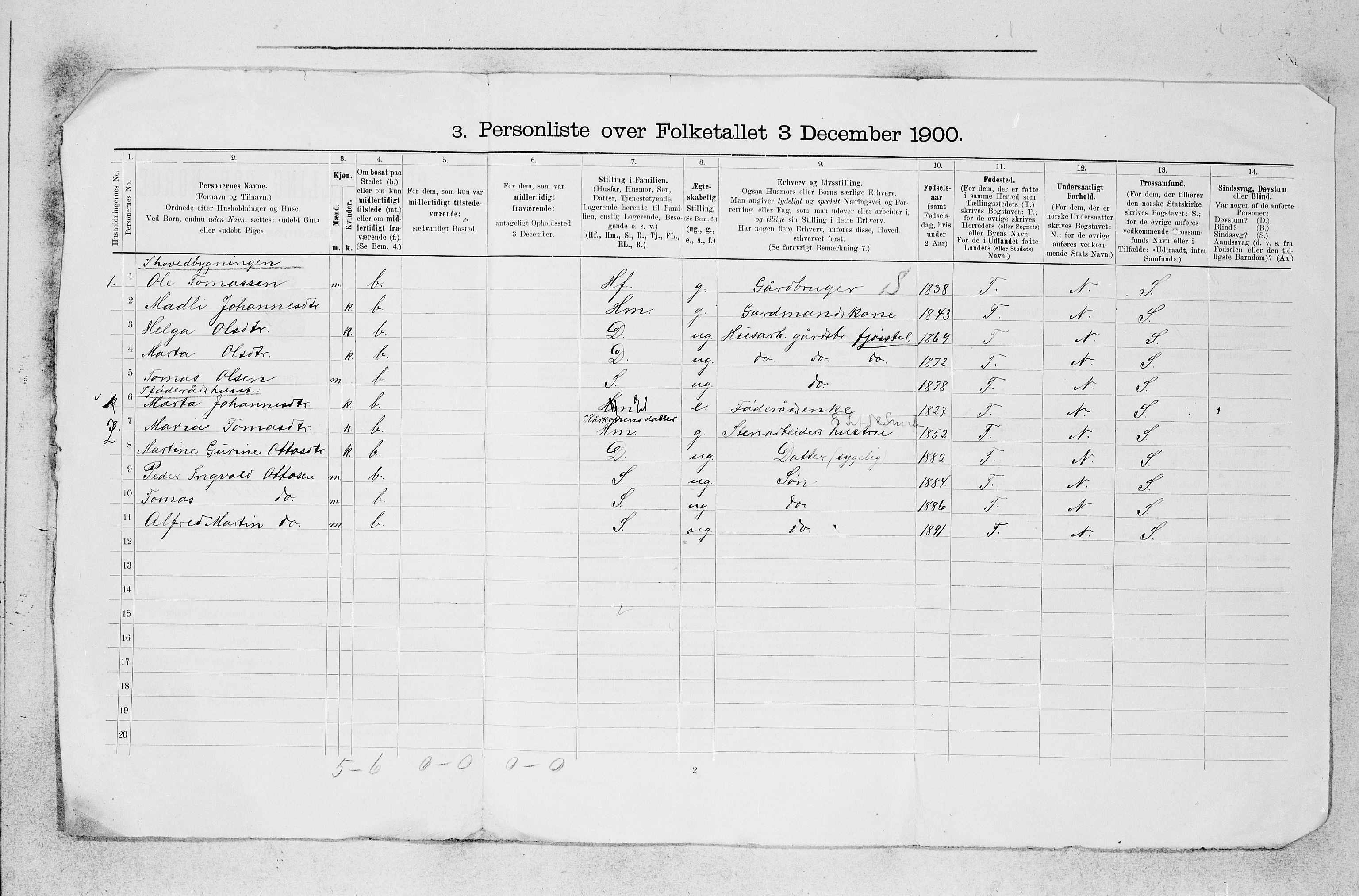 SAB, 1900 census for Bruvik, 1900, p. 27