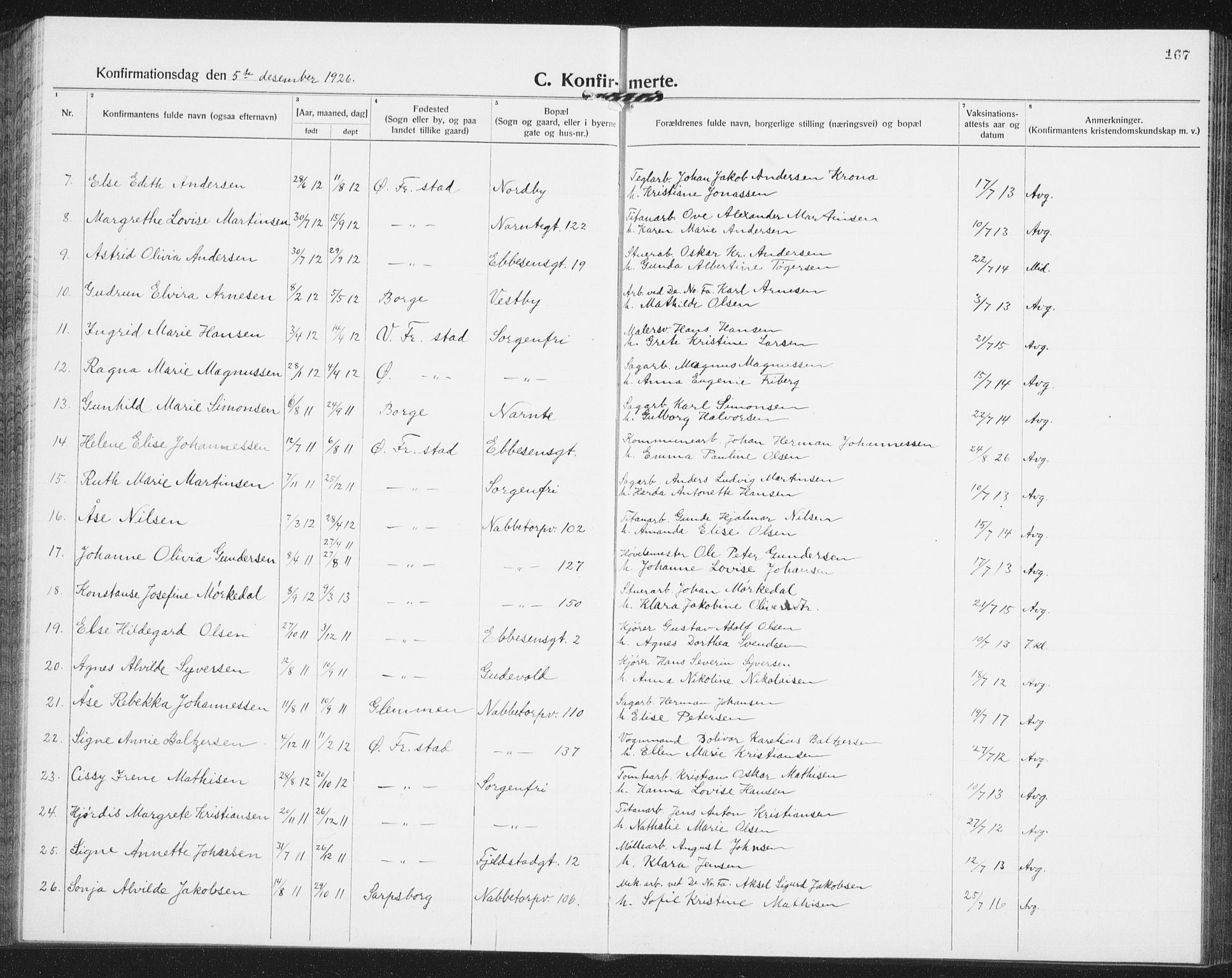 Østre Fredrikstad prestekontor Kirkebøker, SAO/A-10907/G/Ga/L0003: Parish register (copy) no. 3, 1920-1940, p. 167