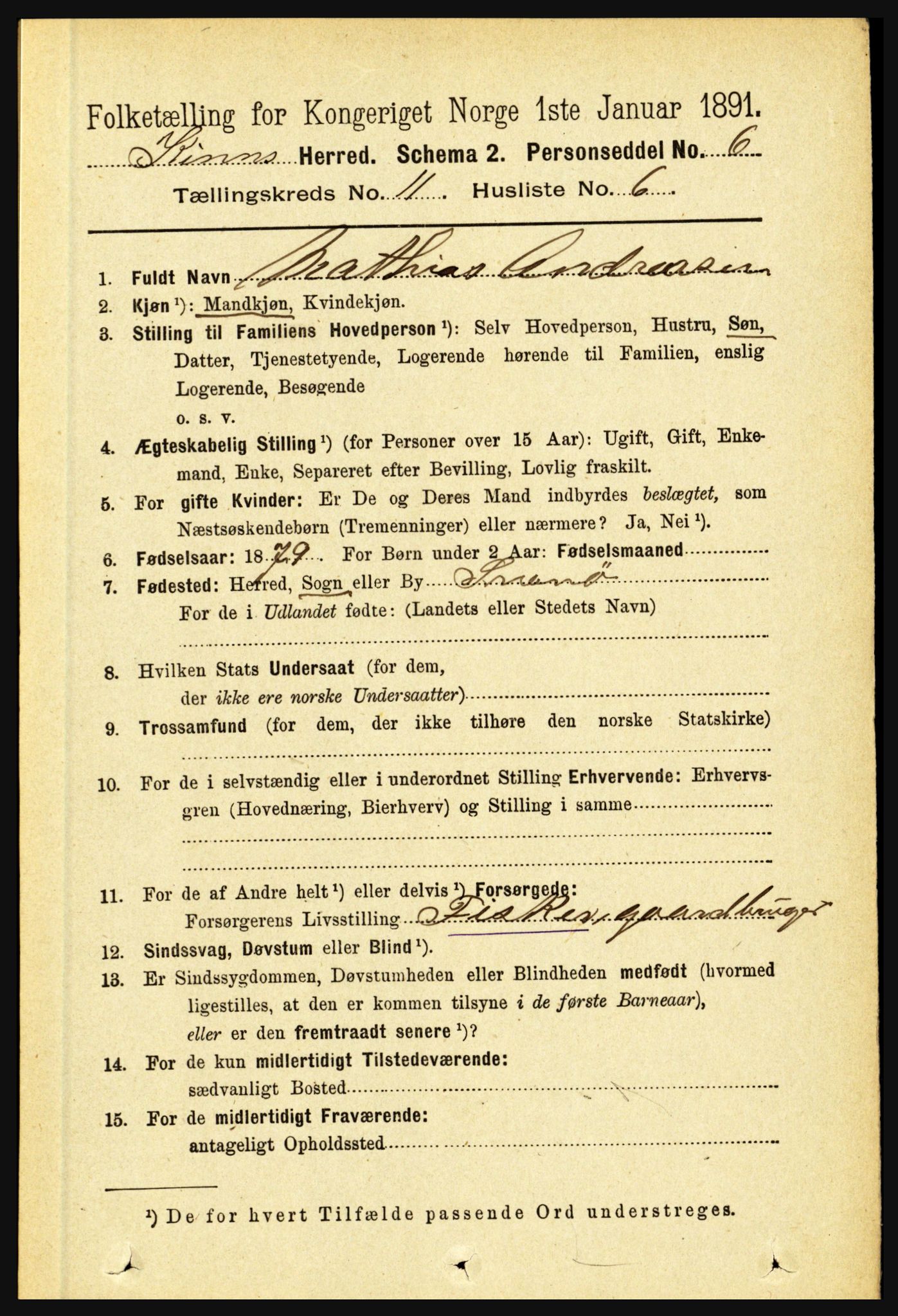 RA, 1891 census for 1437 Kinn, 1891, p. 4095