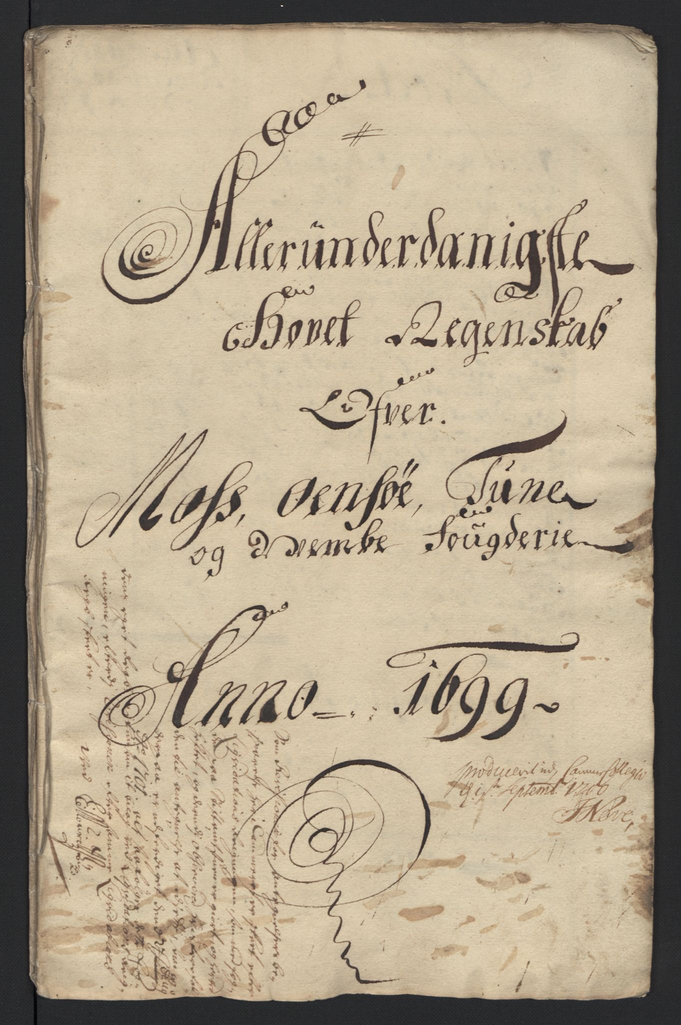 Rentekammeret inntil 1814, Reviderte regnskaper, Fogderegnskap, AV/RA-EA-4092/R04/L0128: Fogderegnskap Moss, Onsøy, Tune, Veme og Åbygge, 1699, p. 3