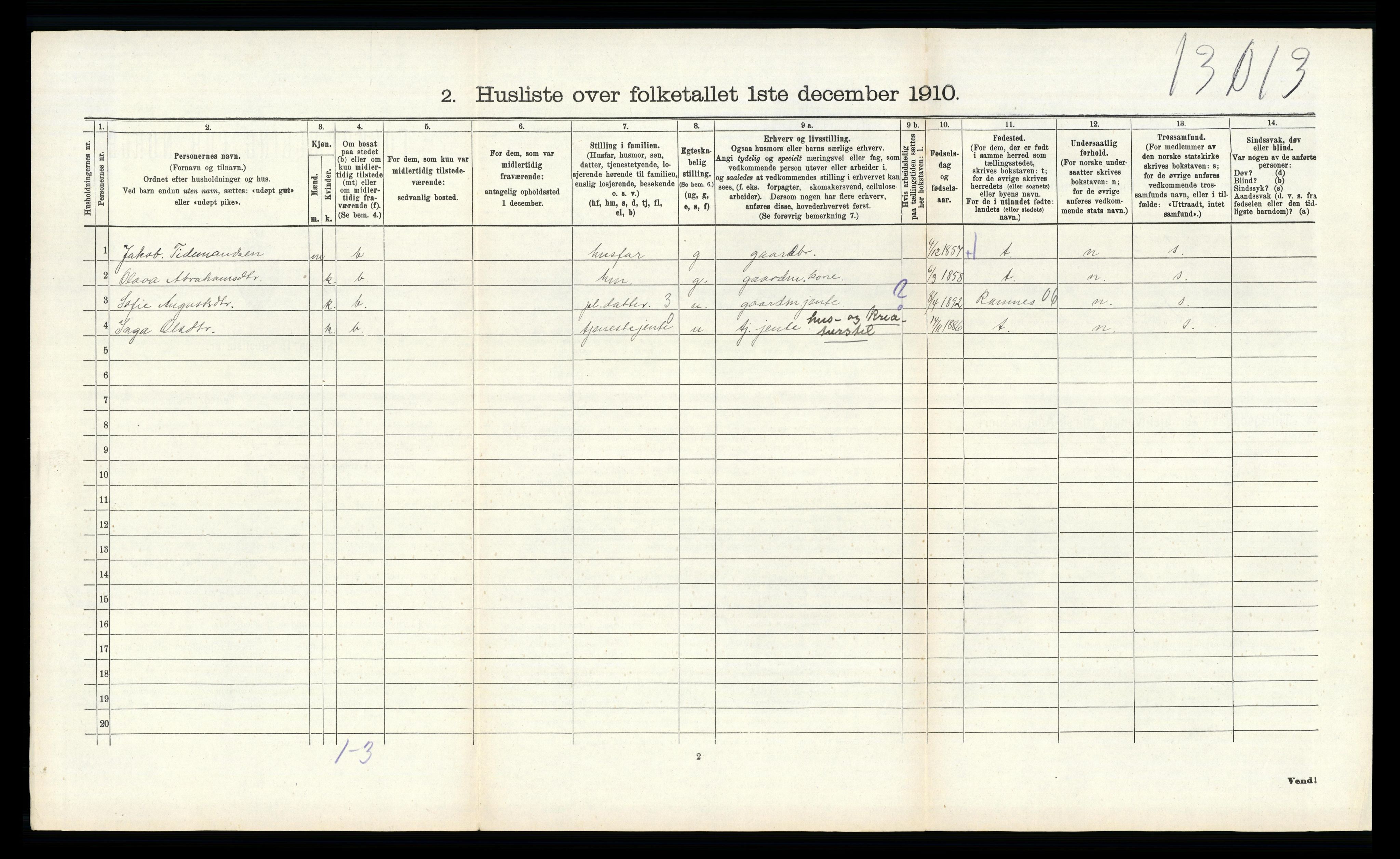 RA, 1910 census for Andebu, 1910, p. 538