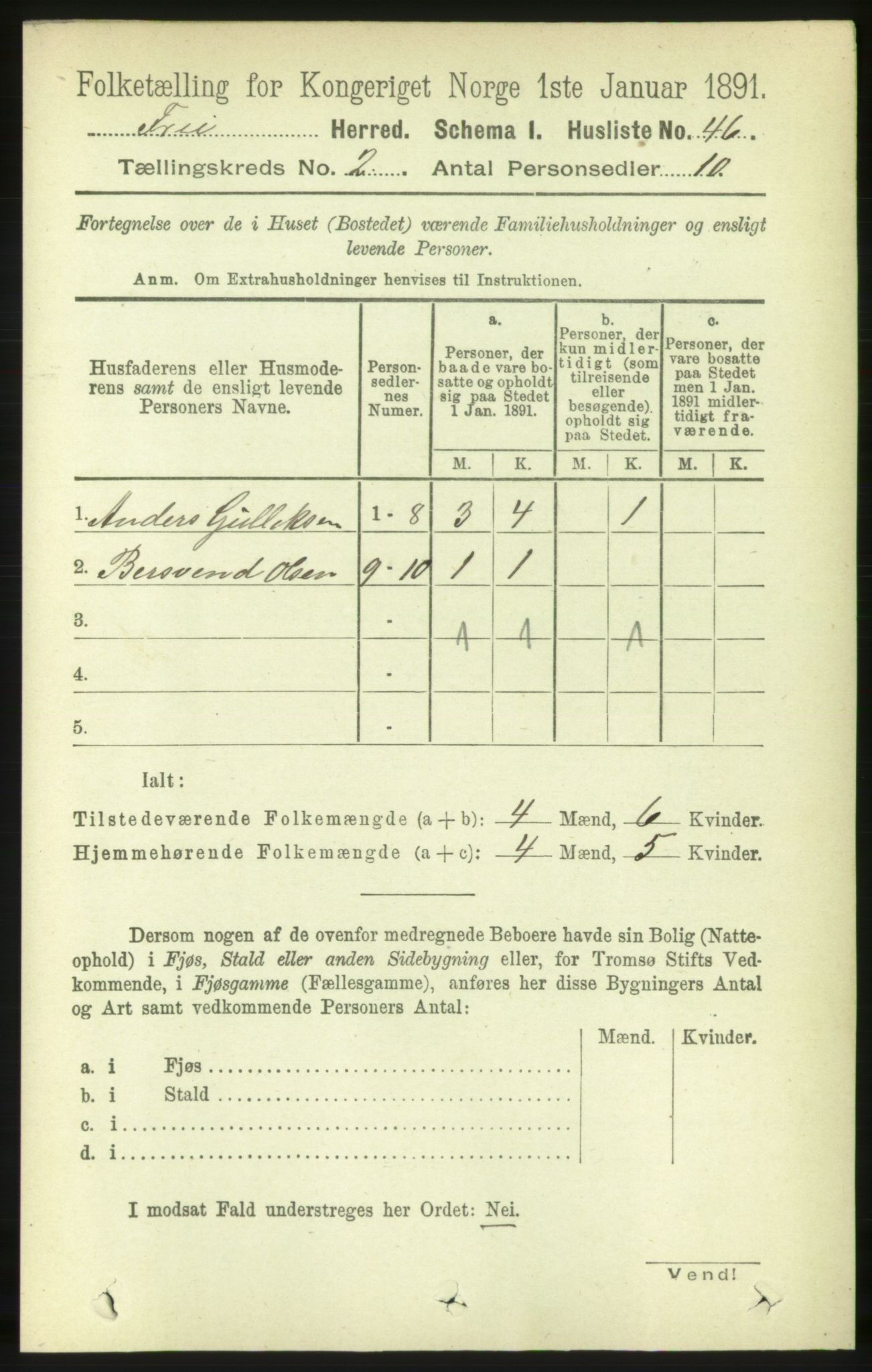 RA, 1891 census for 1556 Frei, 1891, p. 718