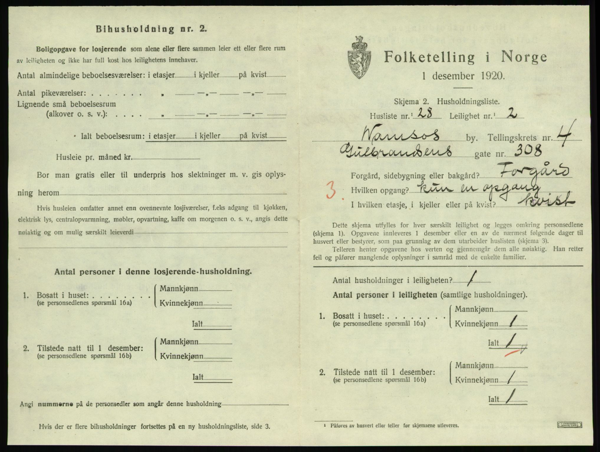 SAT, 1920 census for Namsos, 1920, p. 1505