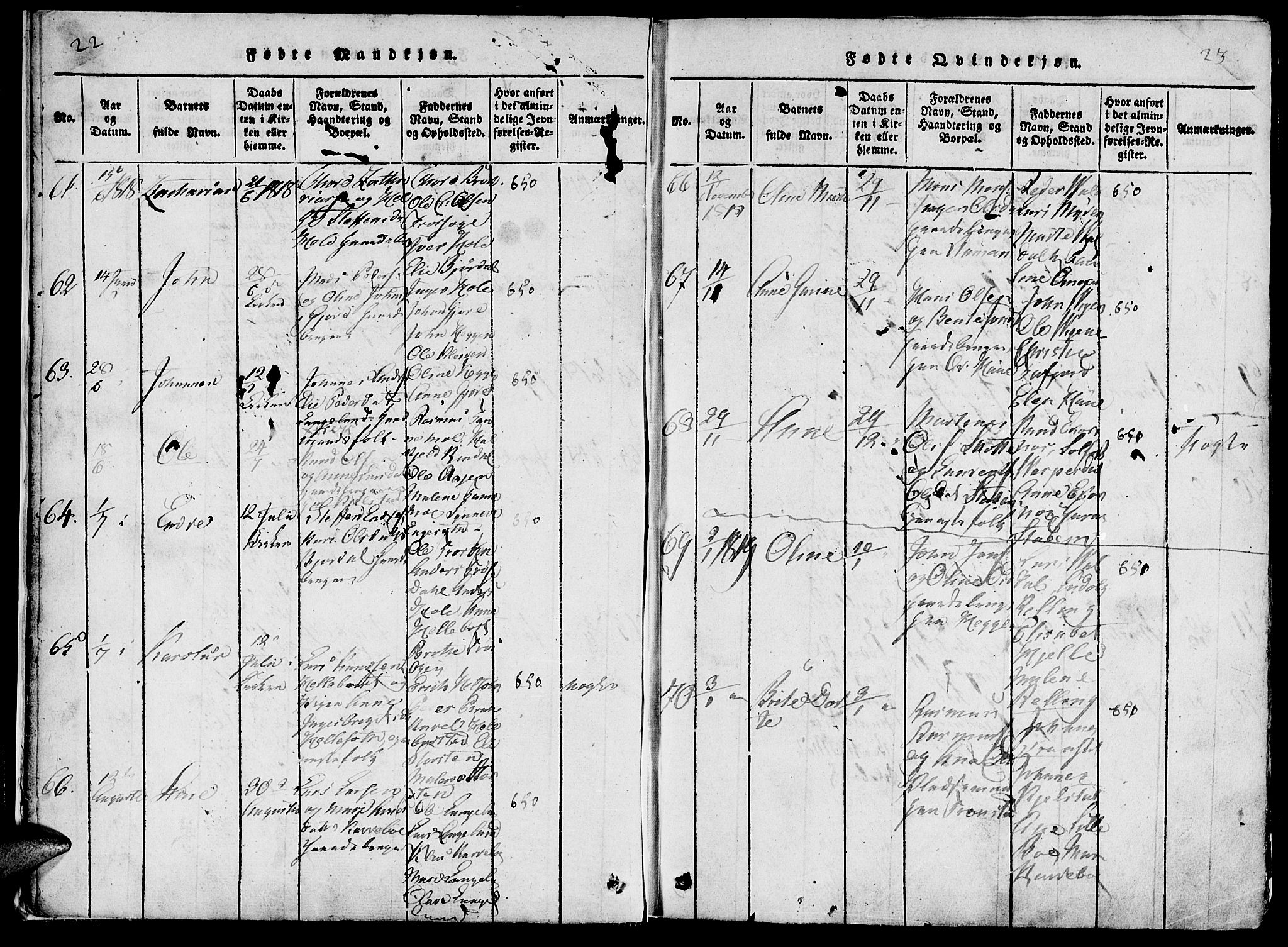 Ministerialprotokoller, klokkerbøker og fødselsregistre - Møre og Romsdal, AV/SAT-A-1454/519/L0260: Parish register (copy) no. 519C01, 1817-1829, p. 22-23