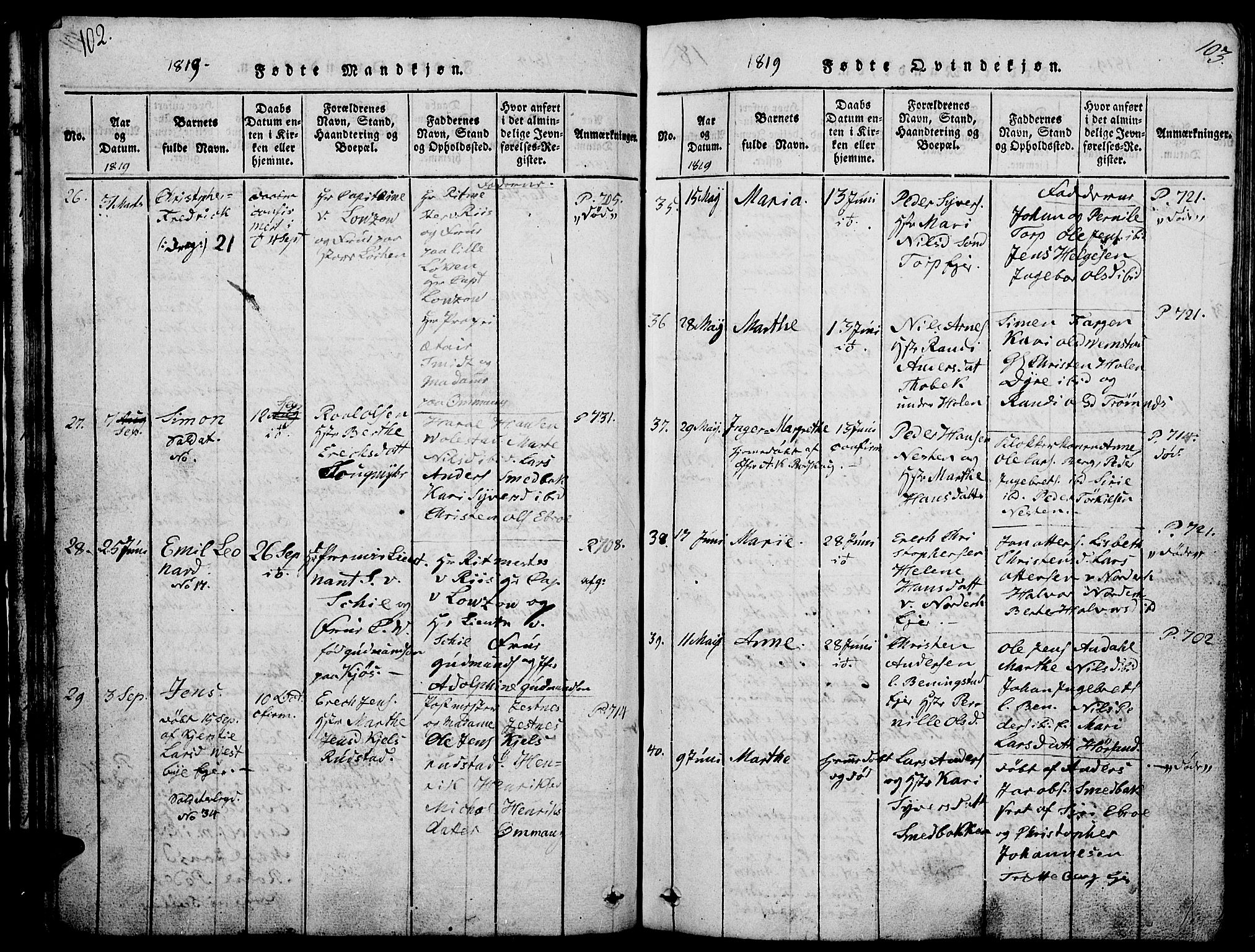 Løten prestekontor, AV/SAH-PREST-022/L/La/L0001: Parish register (copy) no. 1, 1812-1832, p. 102-103