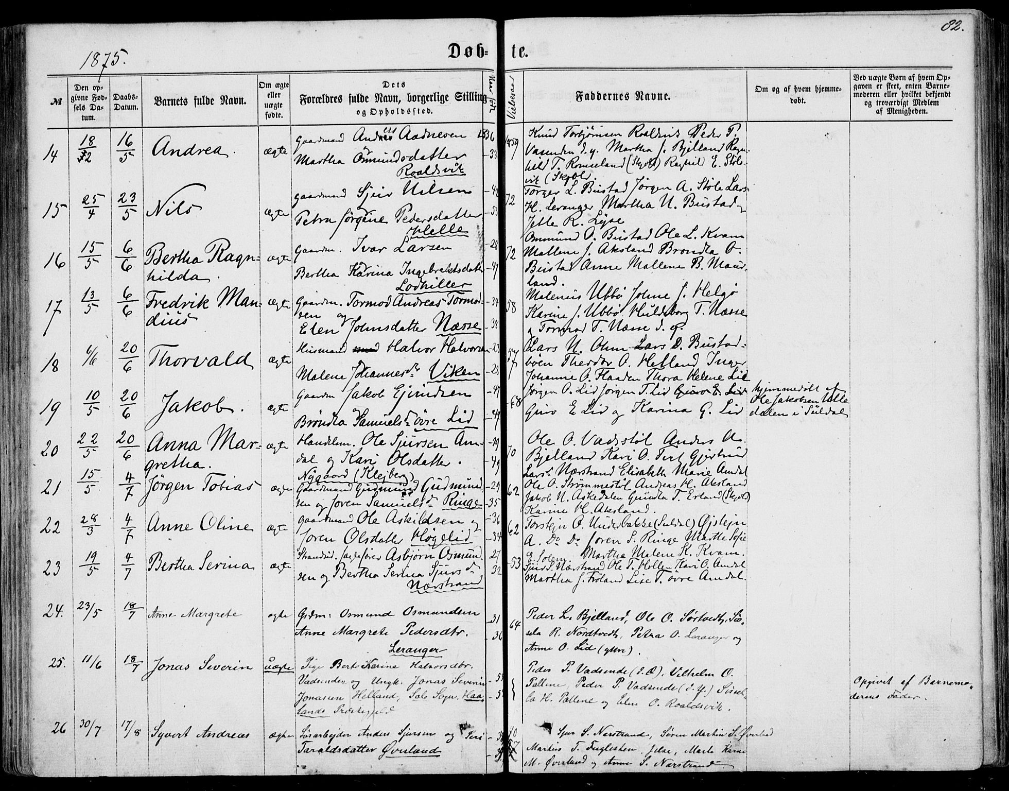 Nedstrand sokneprestkontor, AV/SAST-A-101841/01/IV: Parish register (official) no. A 9, 1861-1876, p. 82