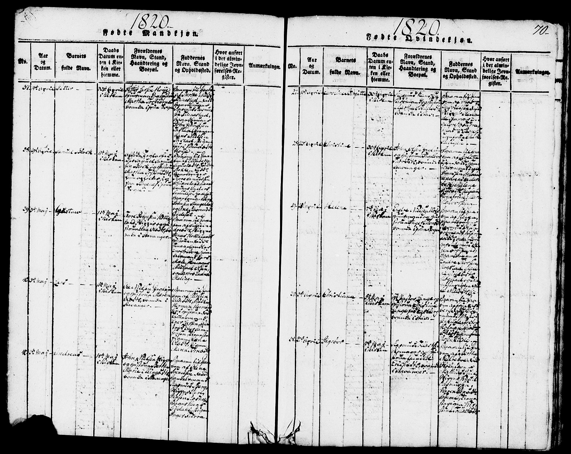 Domkirken sokneprestkontor, AV/SAST-A-101812/001/30/30BB/L0008: Parish register (copy) no. B 8, 1816-1821, p. 70