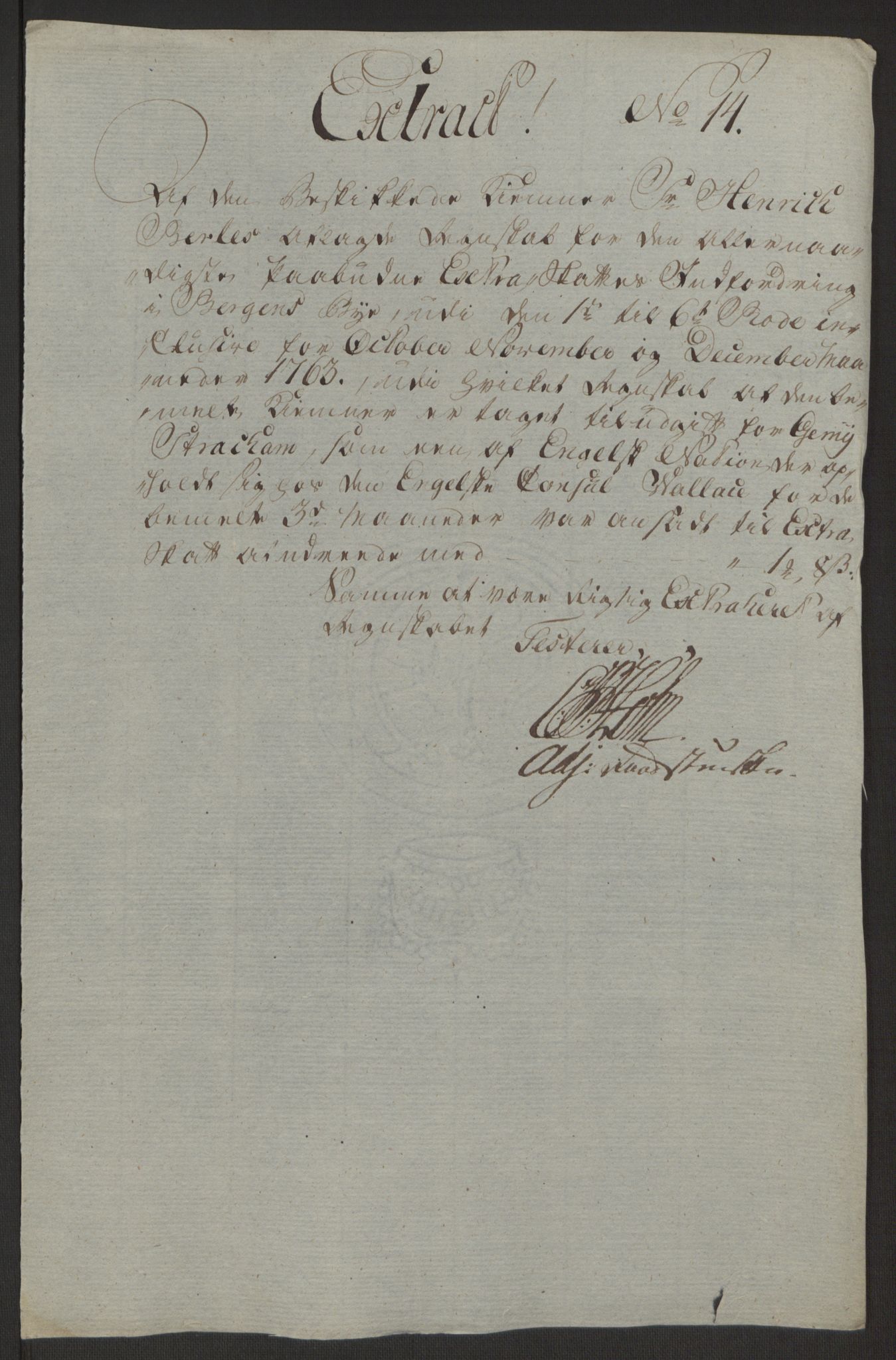 Rentekammeret inntil 1814, Reviderte regnskaper, Byregnskaper, RA/EA-4066/R/Rp/L0366/0001: [P20] Kontribusjonsregnskap / Ekstraskatt, 1763, p. 267