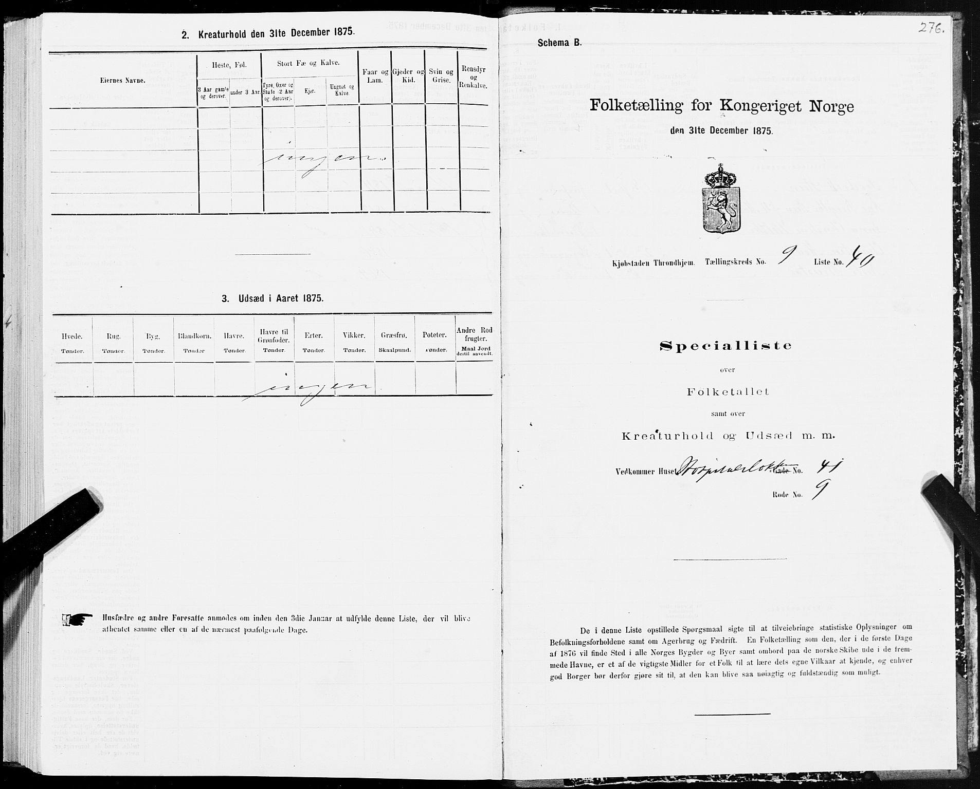 SAT, 1875 census for 1601 Trondheim, 1875, p. 5276