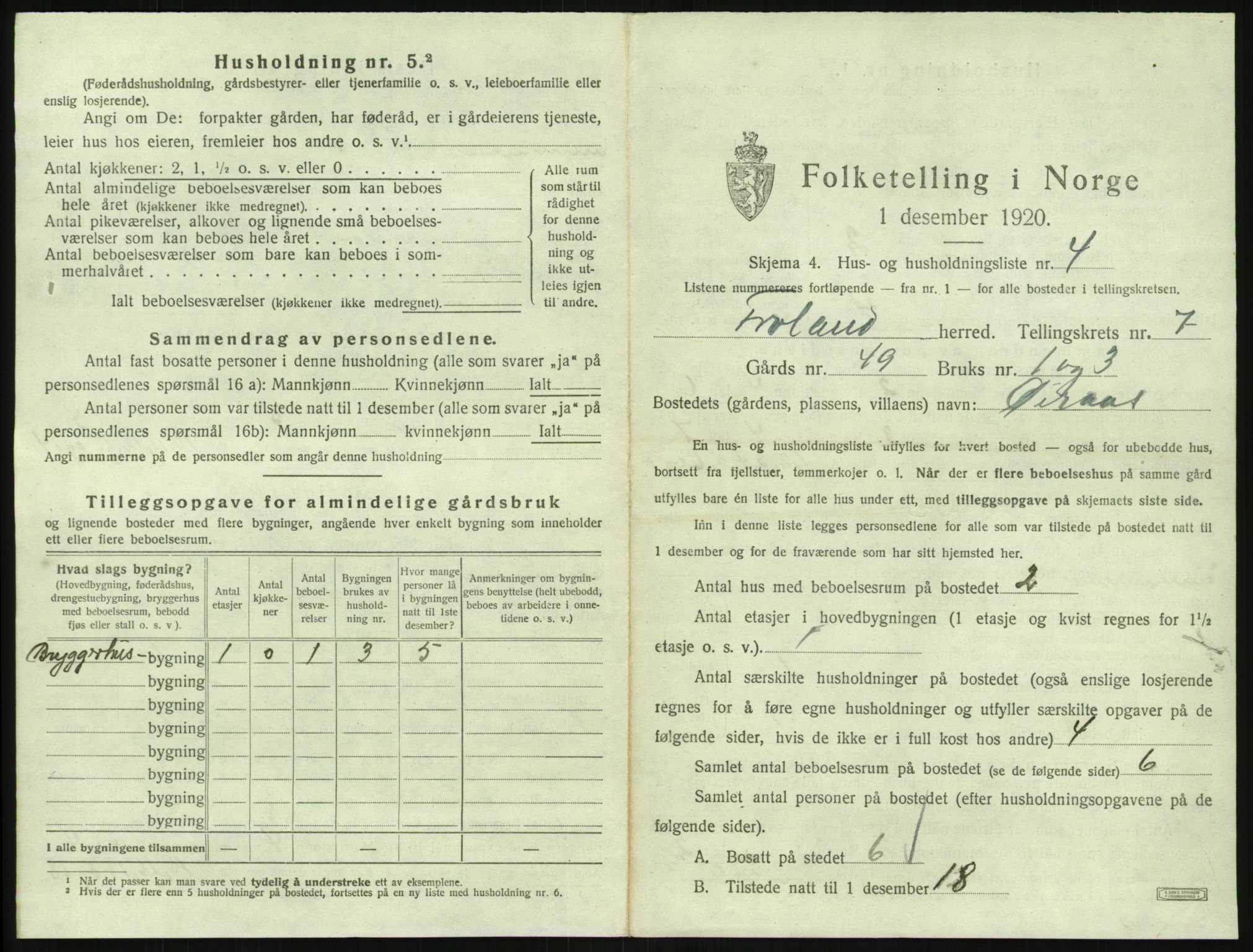 SAK, 1920 census for Froland, 1920, p. 643