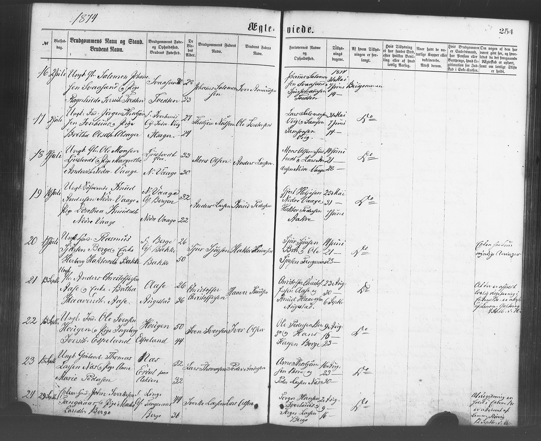 Strandebarm sokneprestembete, SAB/A-78401/H/Haa: Parish register (official) no. A 9, 1872-1886, p. 254