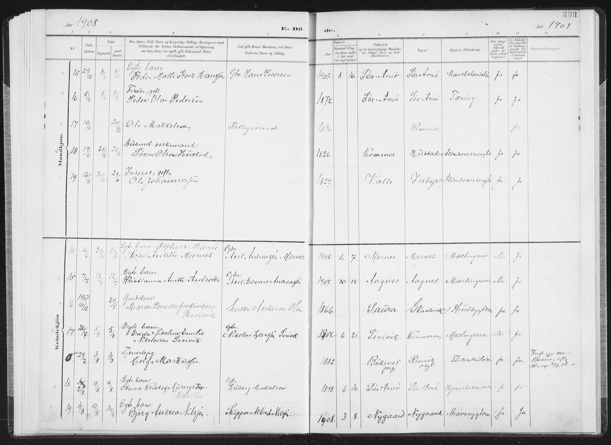 Ministerialprotokoller, klokkerbøker og fødselsregistre - Nordland, AV/SAT-A-1459/805/L0103: Parish register (official) no. 805A08II, 1900-1909, p. 303