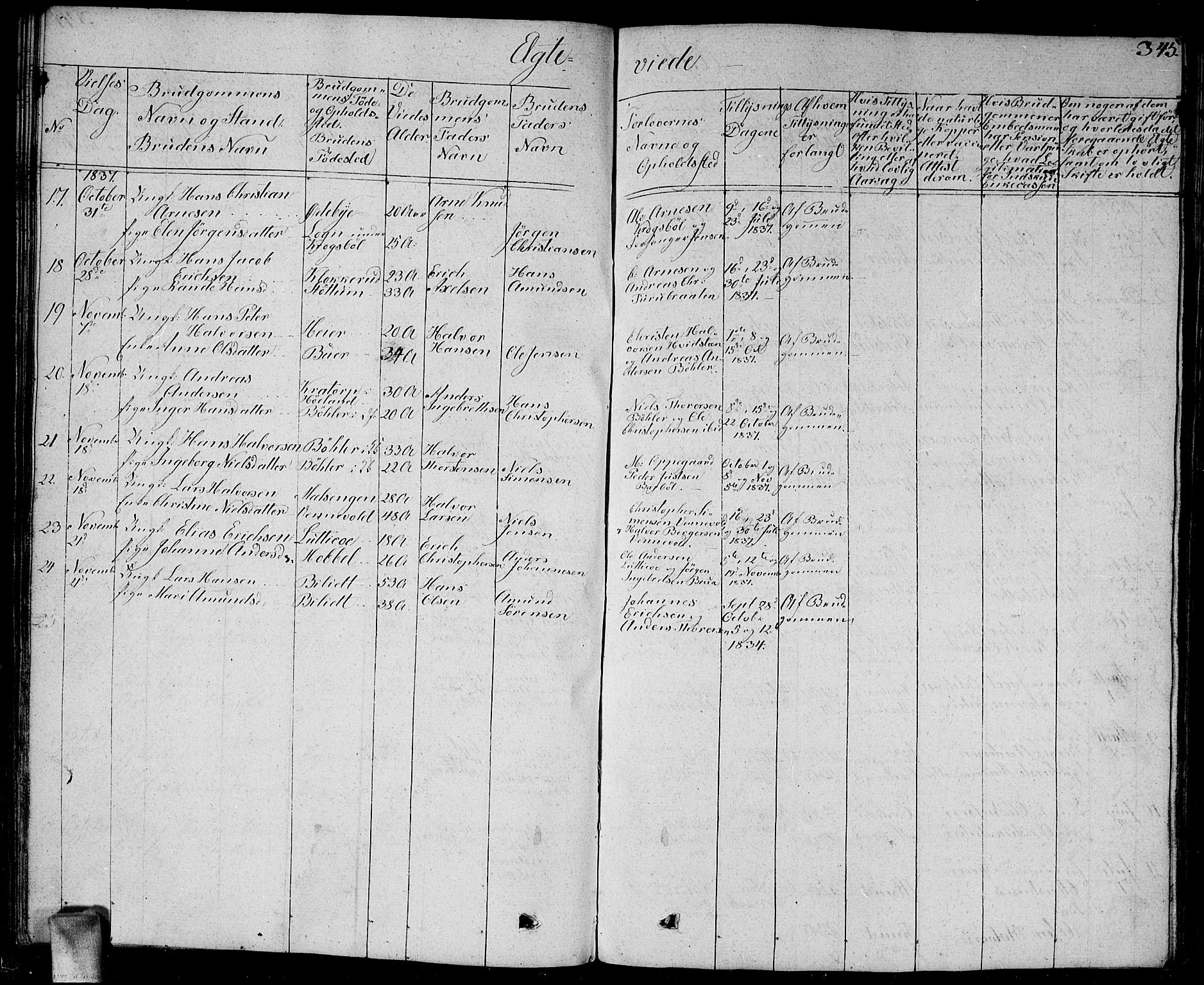 Enebakk prestekontor Kirkebøker, AV/SAO-A-10171c/G/Ga/L0003: Parish register (copy) no. I 3, 1833-1849, p. 345