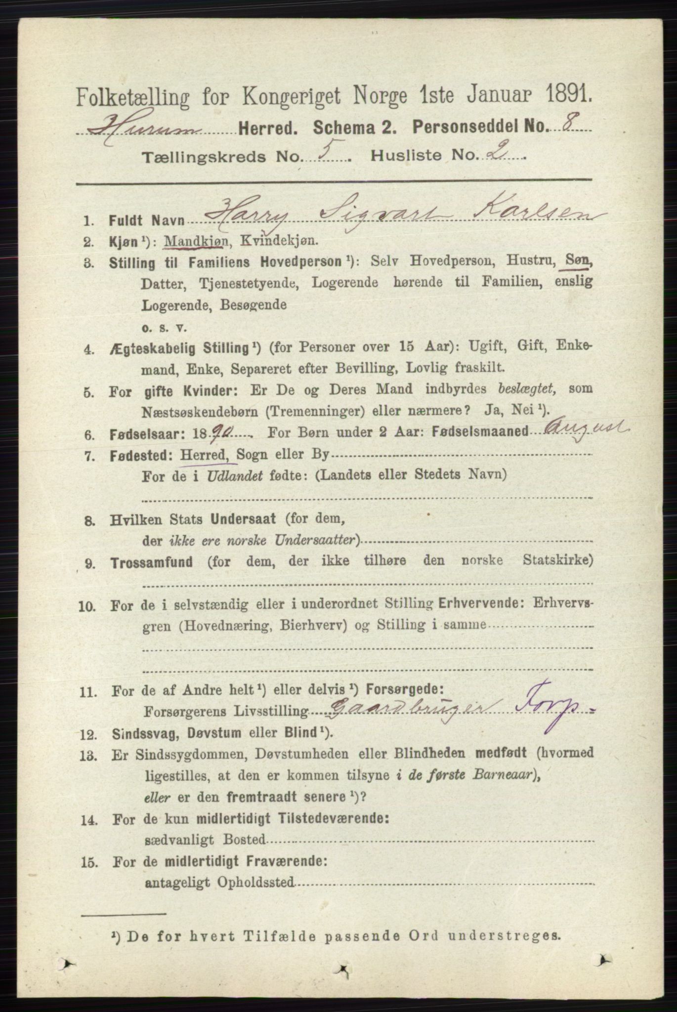 RA, 1891 census for 0628 Hurum, 1891, p. 1410