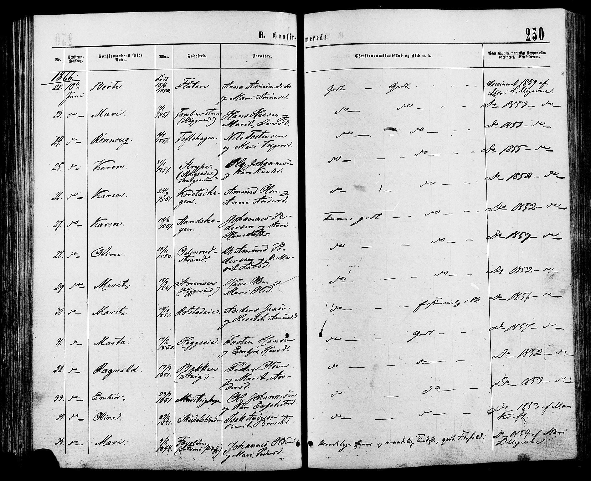 Sør-Fron prestekontor, SAH/PREST-010/H/Ha/Haa/L0002: Parish register (official) no. 2, 1864-1880, p. 230